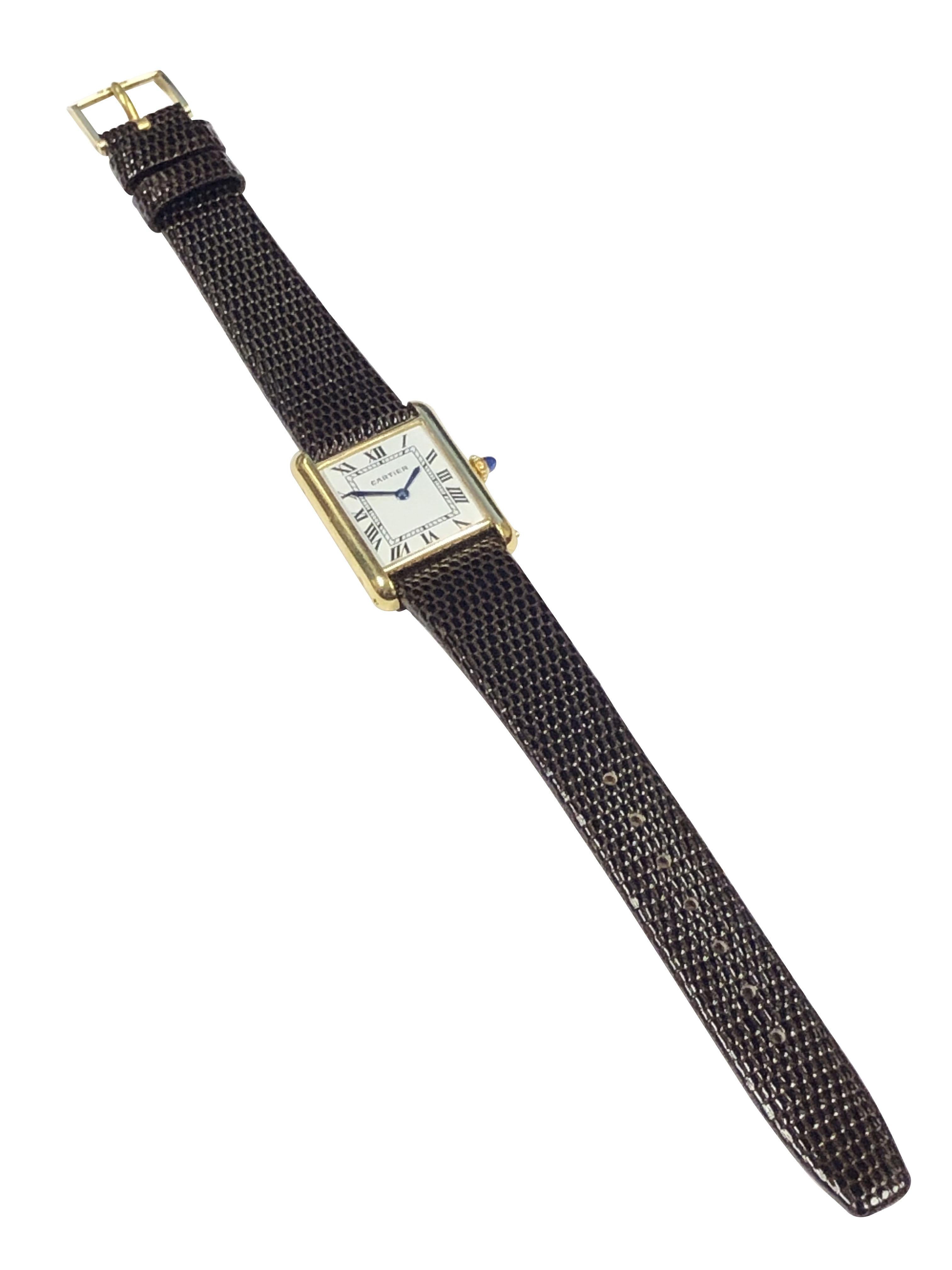  Cartier, montre-bracelet mécanique Tank emblématique vintage en or jaune Unisexe 