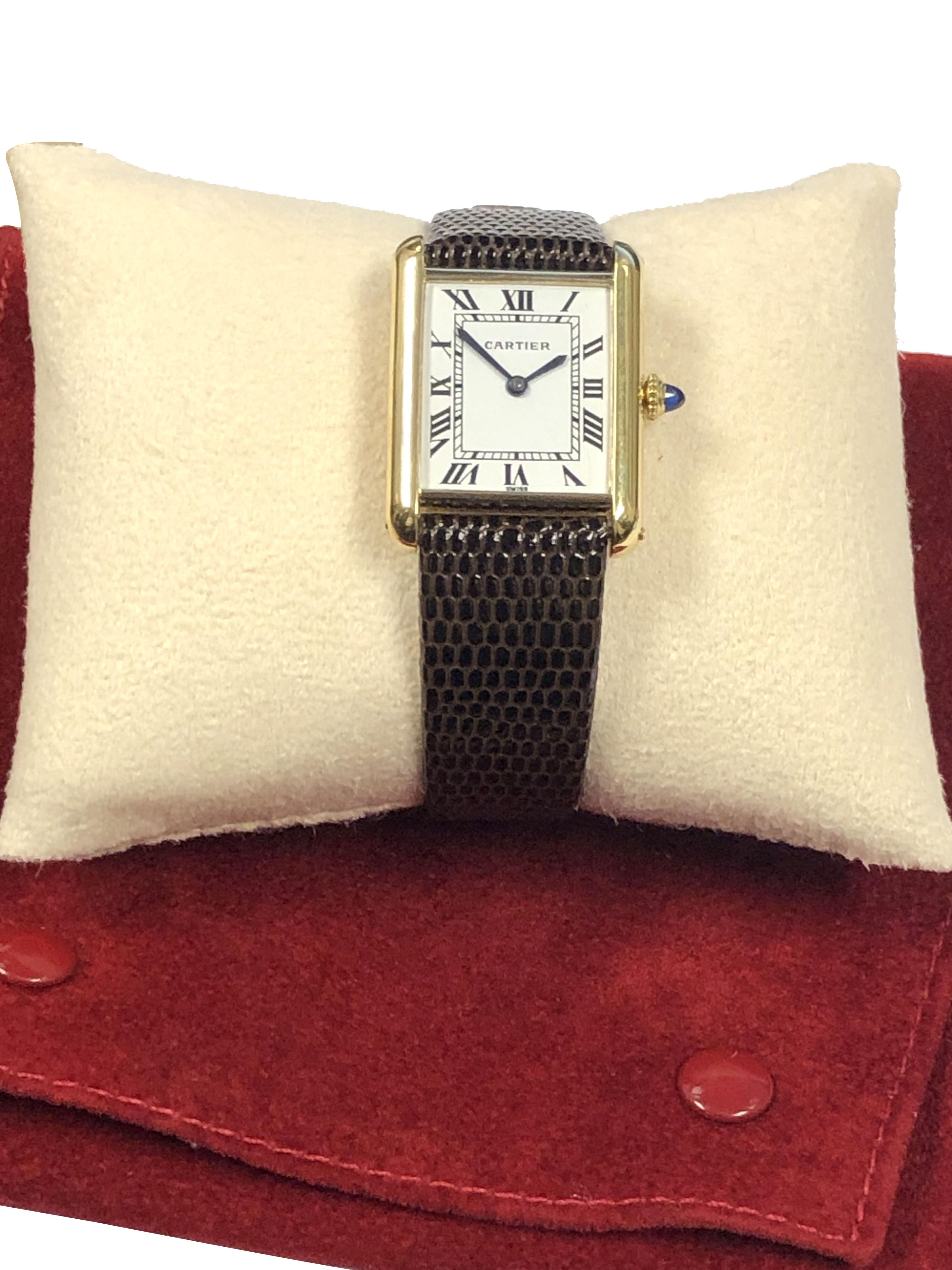 Cartier Vintage Yellow Gold Iconic Tank Mechanical Wrist Watch For Sale 4