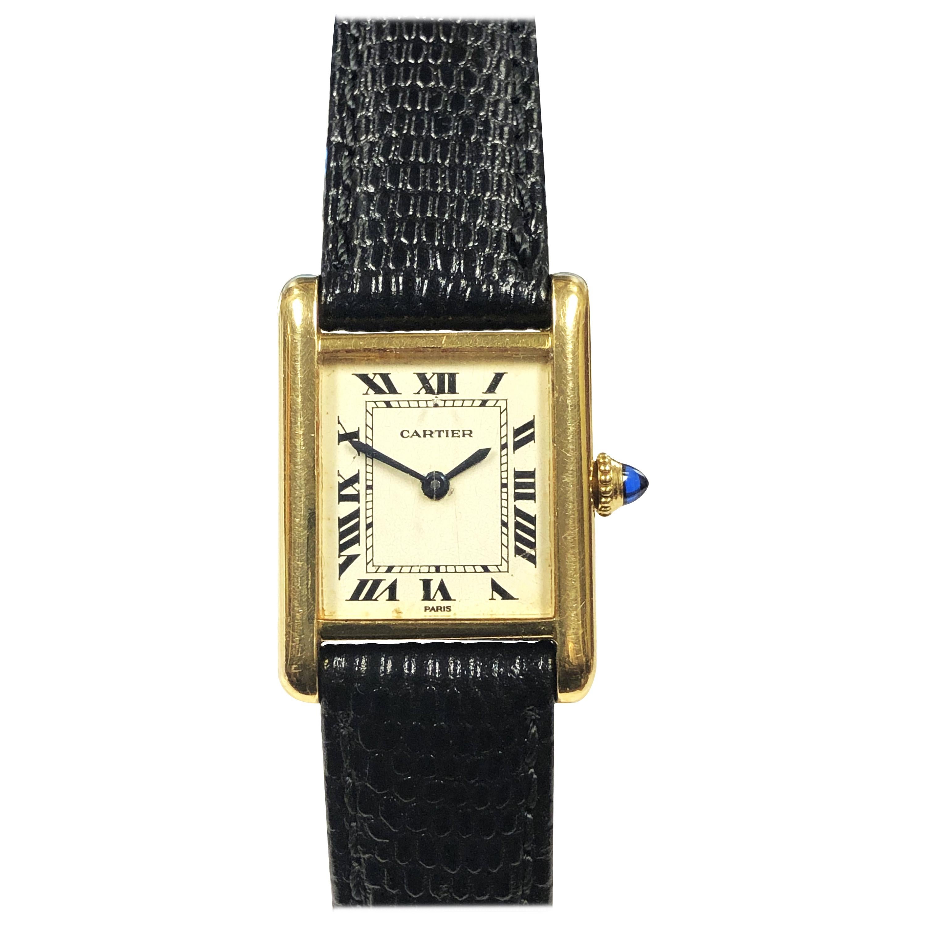Cartier Vintage Yellow Gold Ladies Mechanical Classic Tank Wristwatch