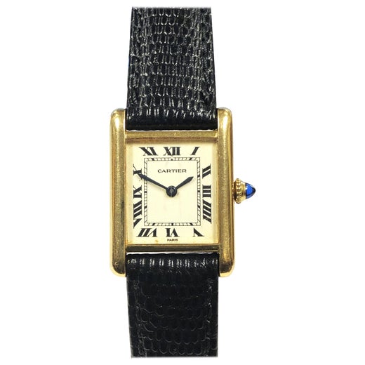 Cartier Vintage Yellow Gold Ladies Mechanical Classic Tank Wristwatch At 1stdibs