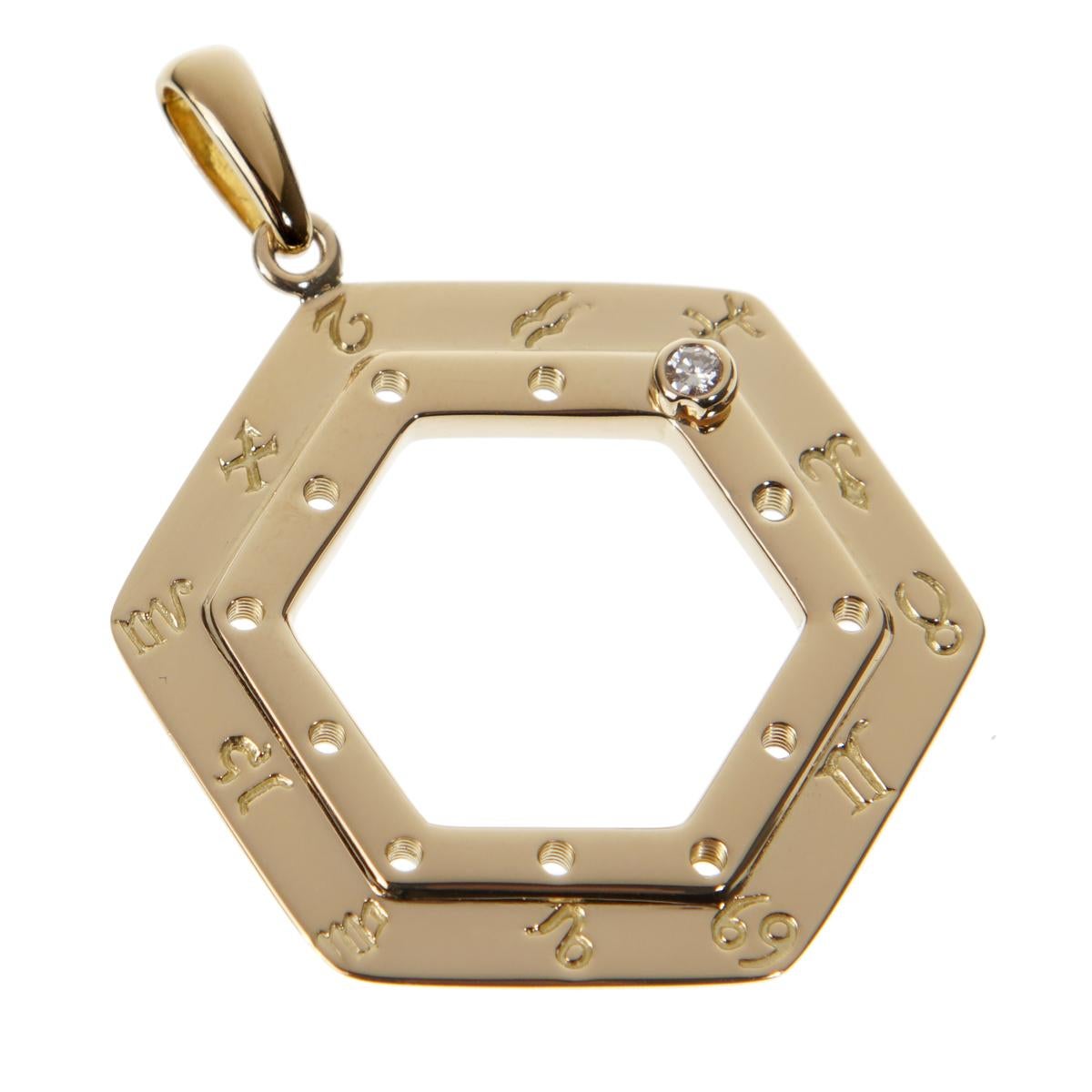 Cartier Vintage Zodiac Diamond Yellow Gold Pendant Necklace For