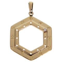 Cartier Vintage Zodiac Diamond Yellow Gold Pendant Necklace