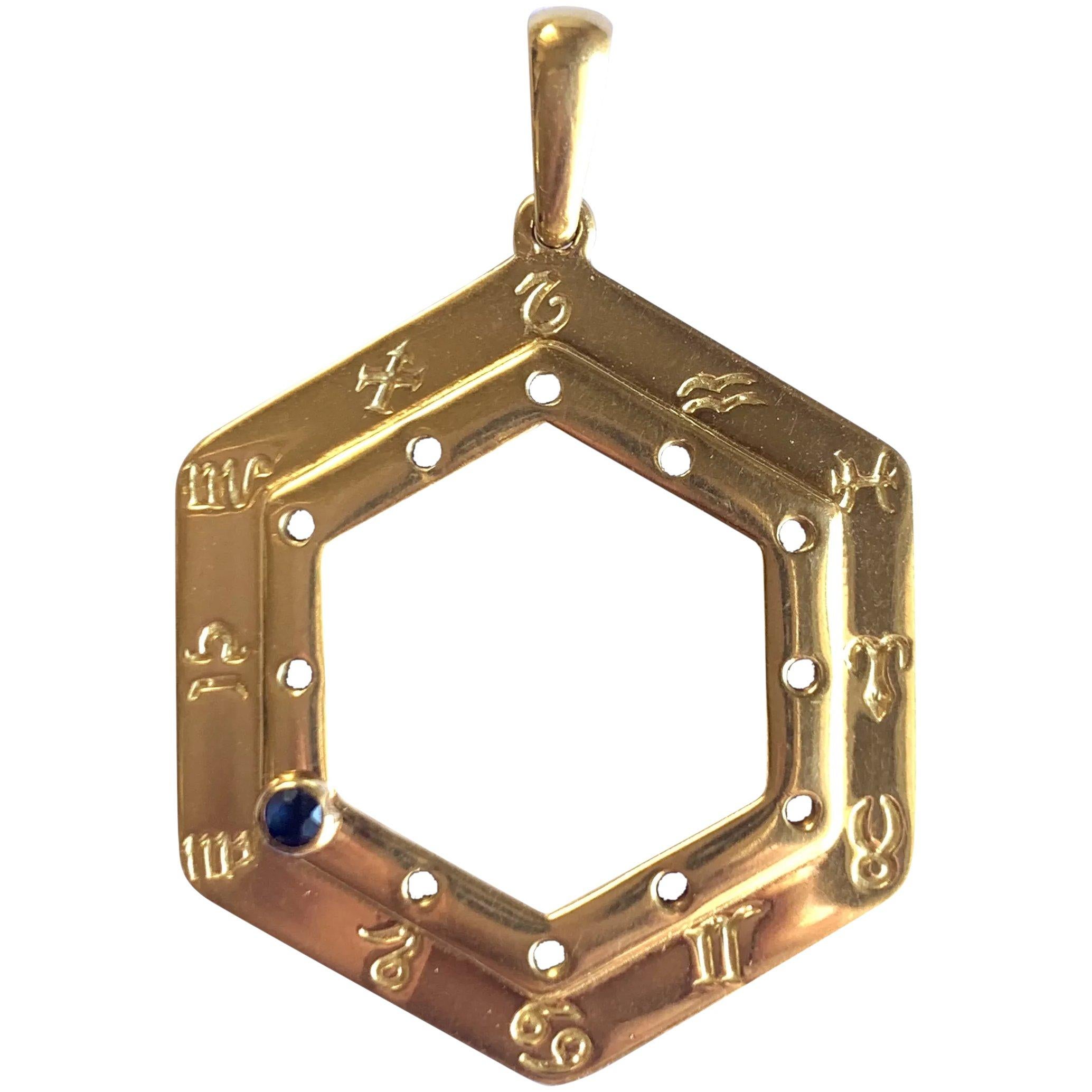 Cartier Vintage Zodiac Sapphire Yellow Gold Pendant Necklace

A fabulous vintage Cartier zodiac pendant, the pendant showcases all 12 zodiac signs and has sapphire screw which can be placed on your zodiac sign of choice.
The pendant is crafted in