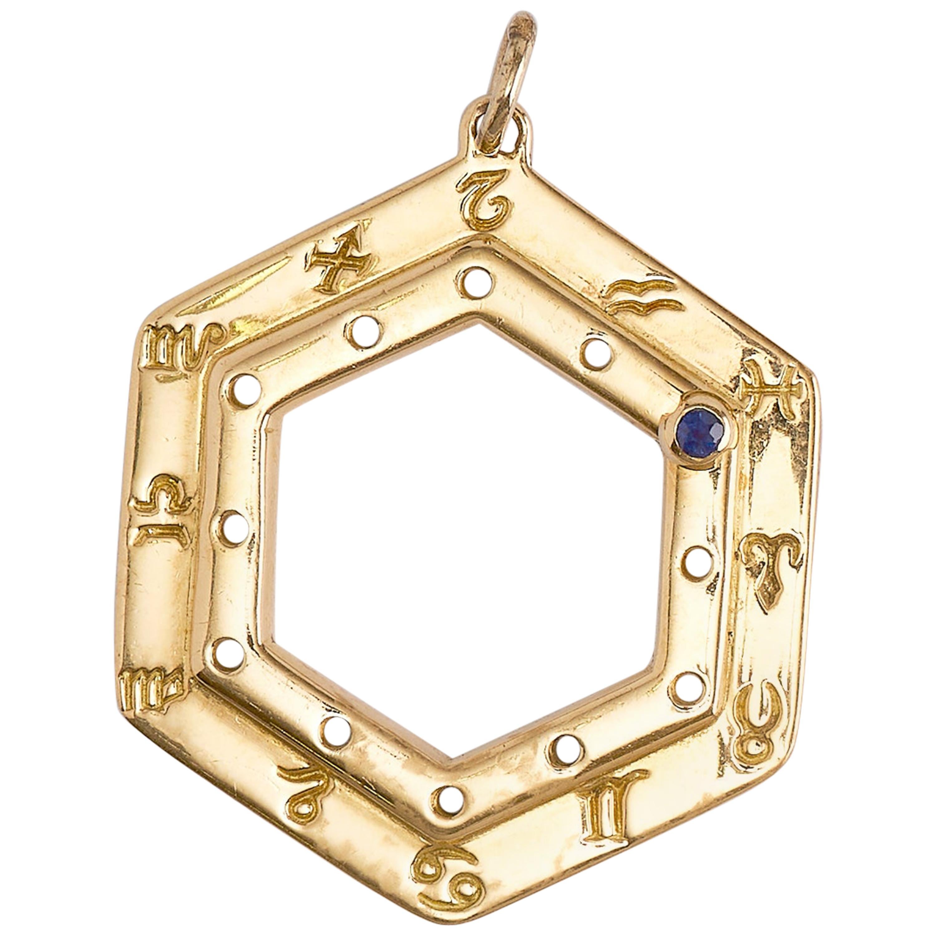 Cartier Vintage Zodiac Sapphire Yellow Gold Pendant Necklace For Sale