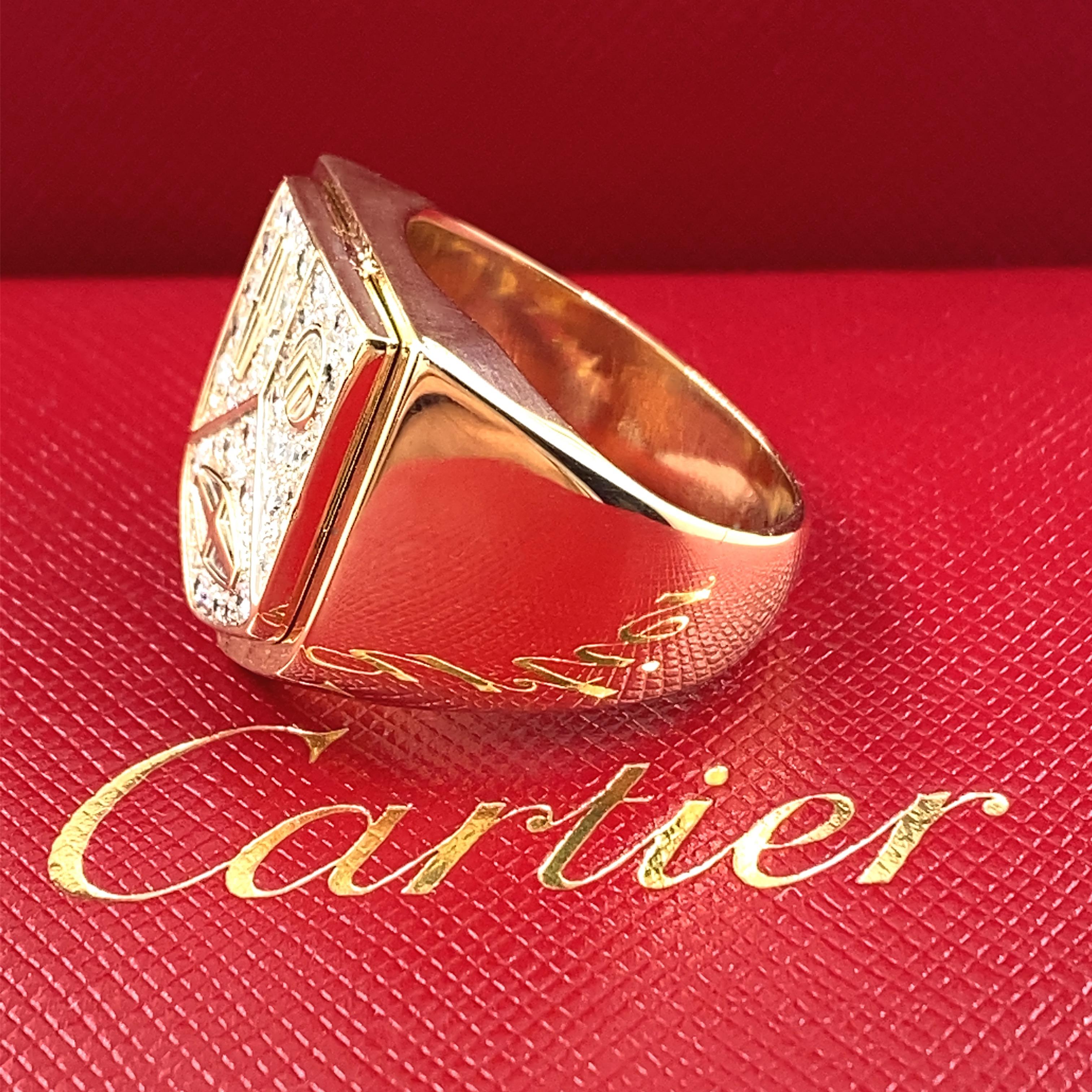 Women's or Men's Cartier Vintage 1985 Lincoln Mercury Merkur Diamond and 18kt YG Signet Ring For Sale