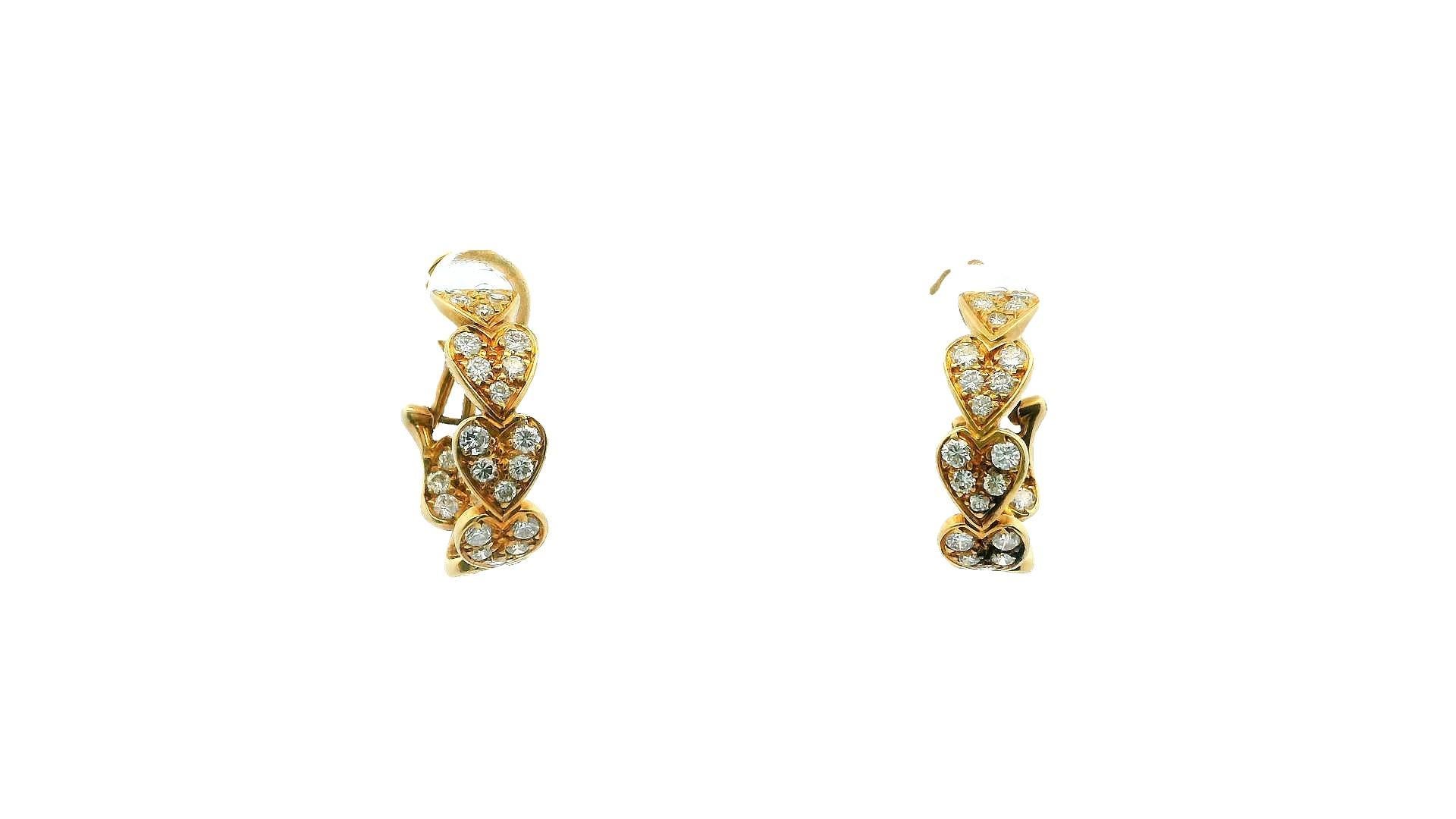 Contemporary Cartier Virgo 18K Yellow Gold Pave Heart Motif Hoops Earrings For Sale