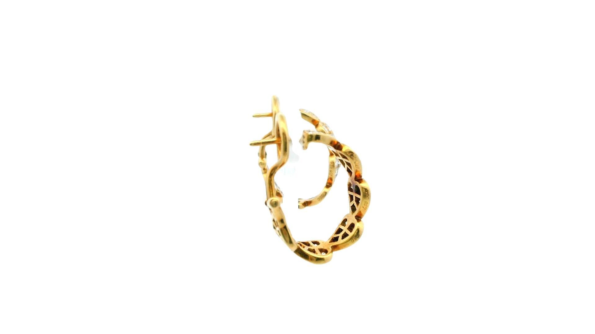 Round Cut Cartier Virgo 18K Yellow Gold Pave Heart Motif Hoops Earrings For Sale
