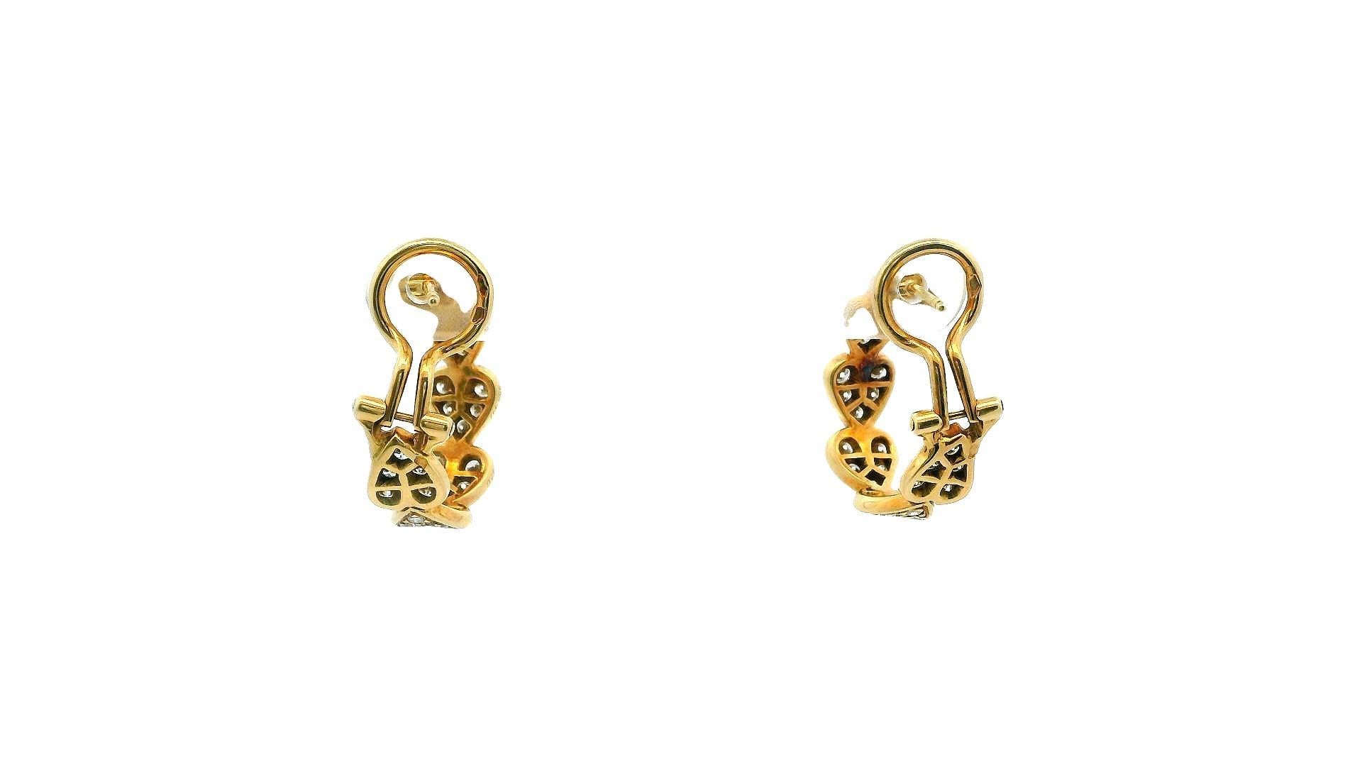 Cartier Virgo 18K Yellow Gold Pave Heart Motif Hoops Earrings In Excellent Condition For Sale In Great Neck Plaza, NY