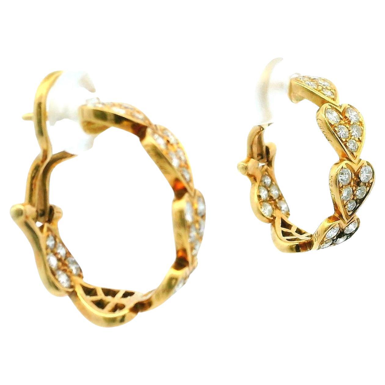 Cartier Virgo 18K Yellow Gold Pave Heart Motif Hoops Earrings