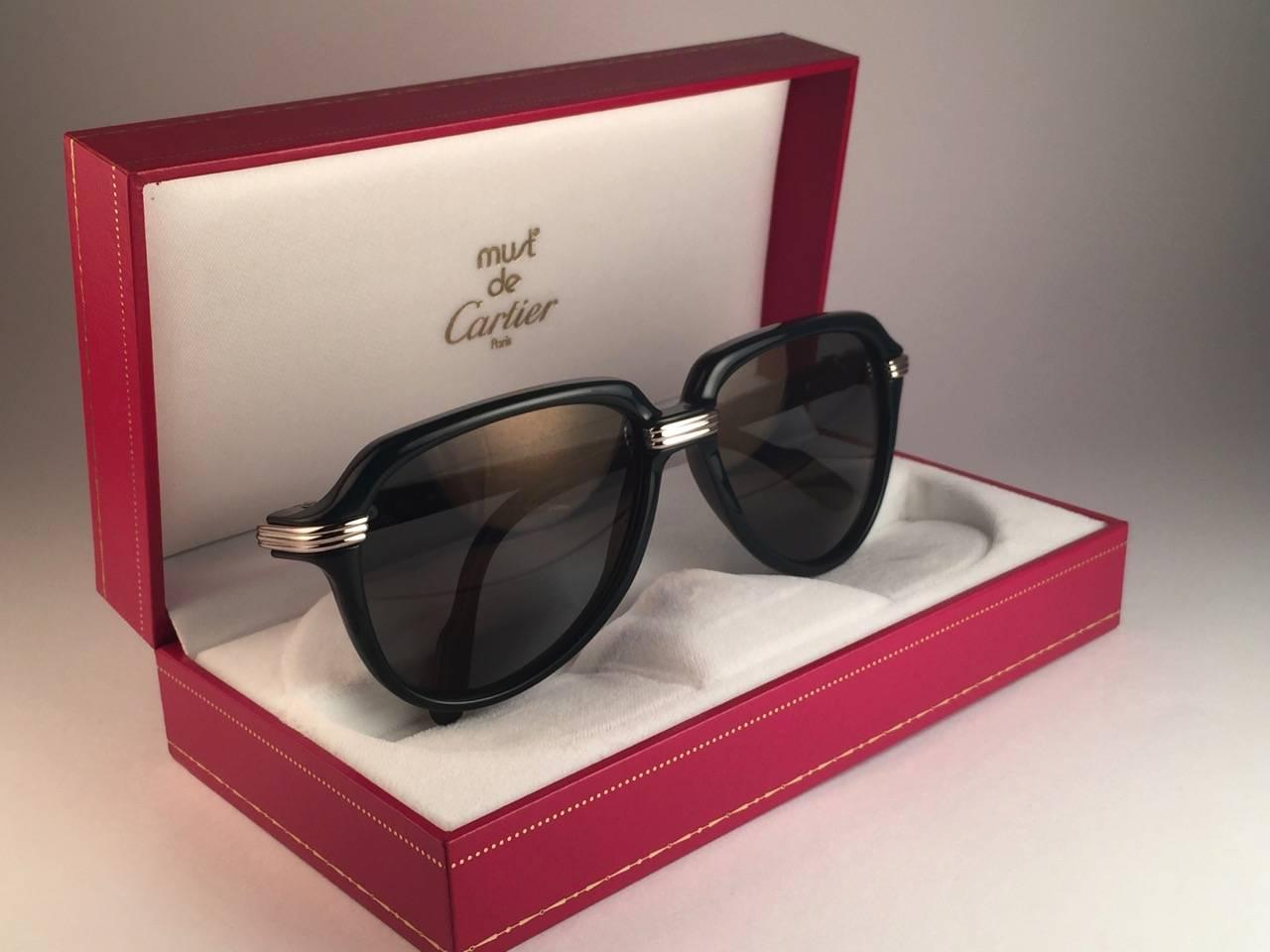 Brown Cartier Vitesse Deep  Green Platinum 60MM Platinum Sunglasses France 