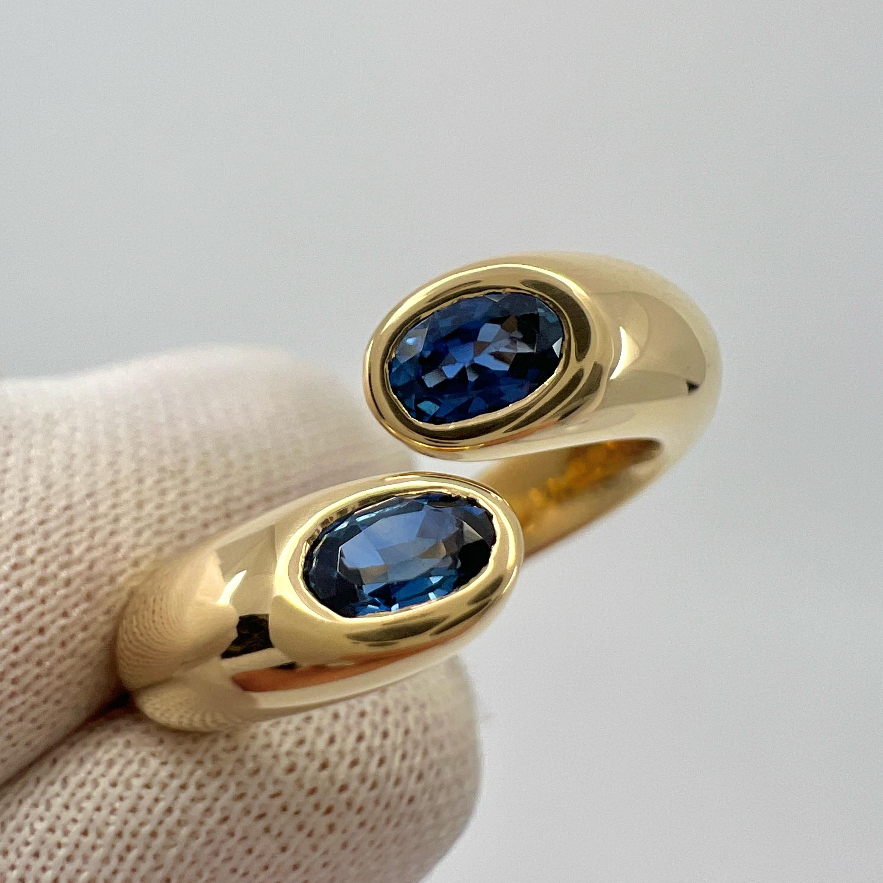 Cartier Vivid Blue Sapphire Oval Cut Ellipse 18k Gold Bypass Split Ring EU49 6