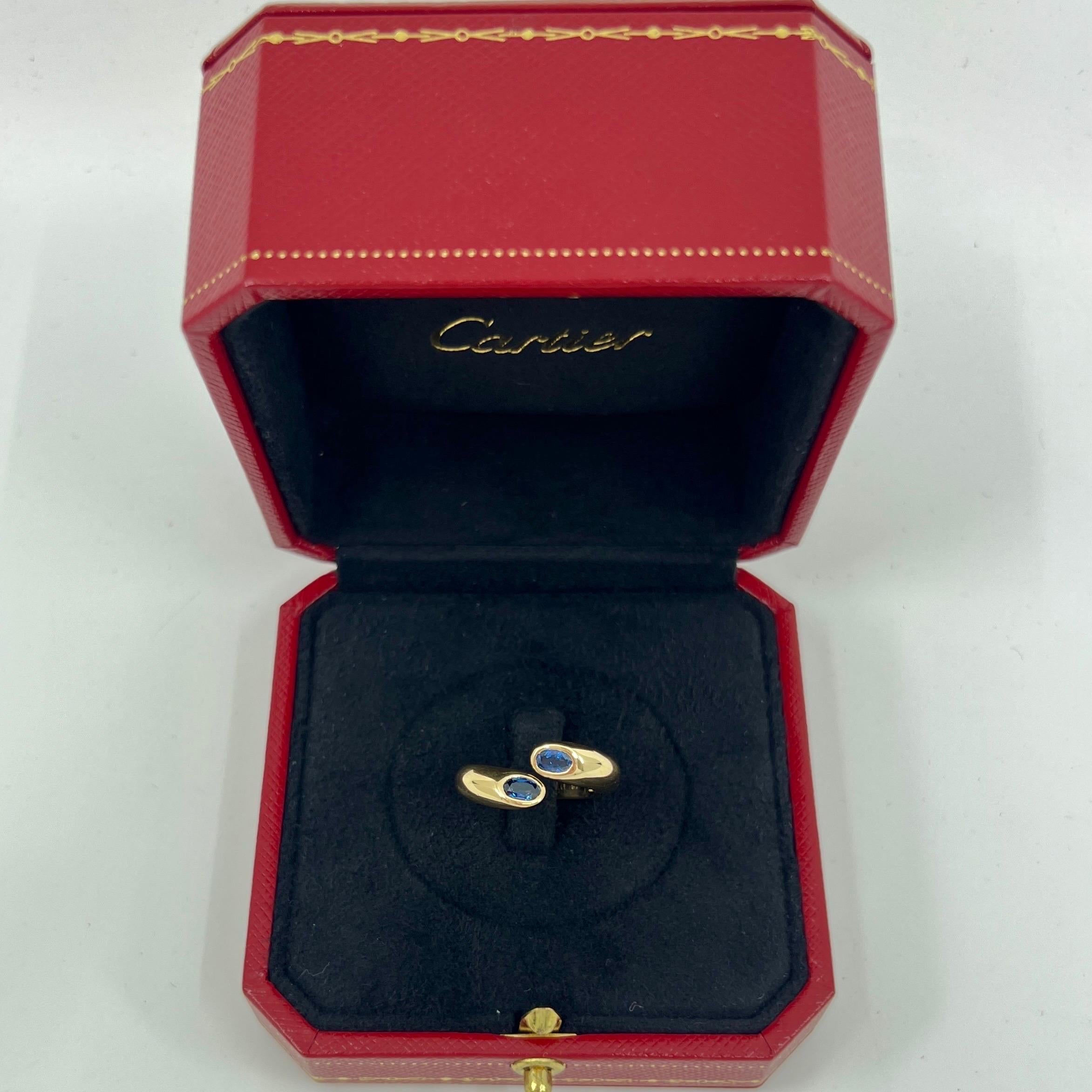 Cartier Vivid Blue Sapphire Oval Cut Ellipse 18k Gold Bypass Split Ring EU49 In Excellent Condition In Birmingham, GB