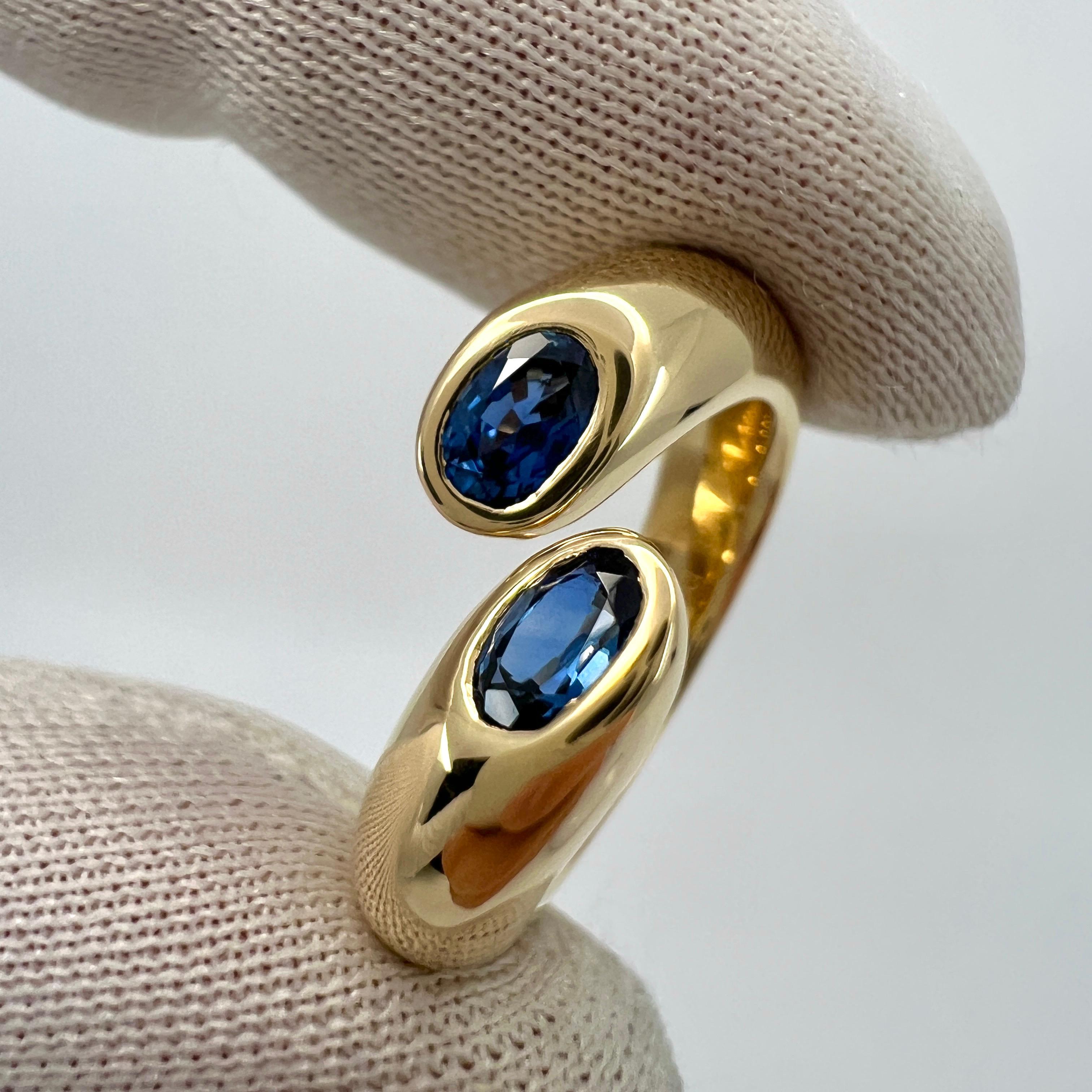 Cartier Vivid Blue Sapphire Oval Cut Ellipse 18k Gold Bypass Split Ring EU49 1