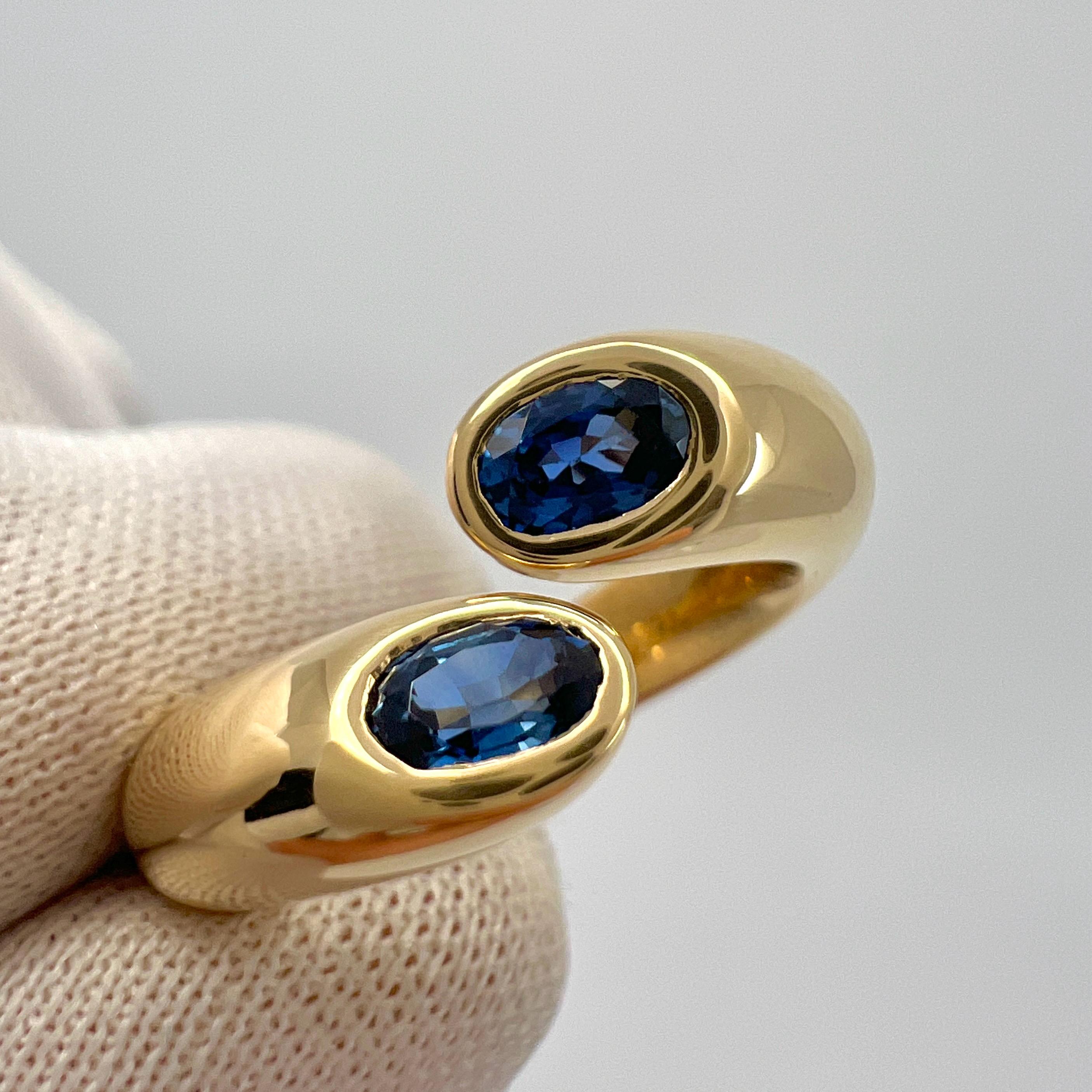 Cartier Vivid Blue Sapphire Oval Cut Ellipse 18k Gold Bypass Split Ring EU49 2
