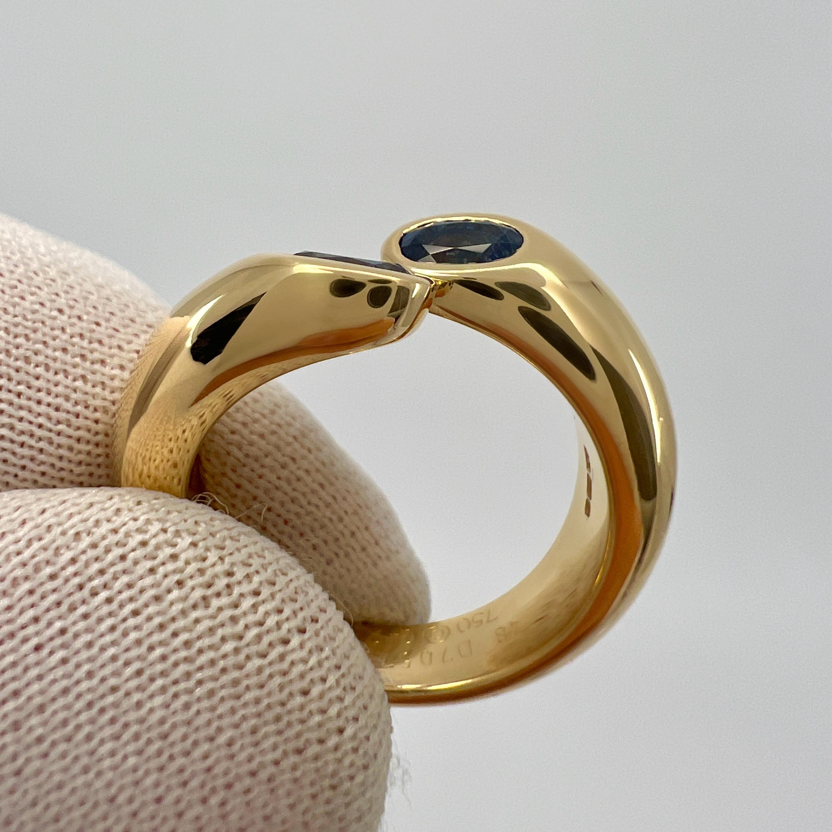 Cartier Vivid Blue Sapphire Oval Cut Ellipse 18k Gold Bypass Split Ring EU49 3