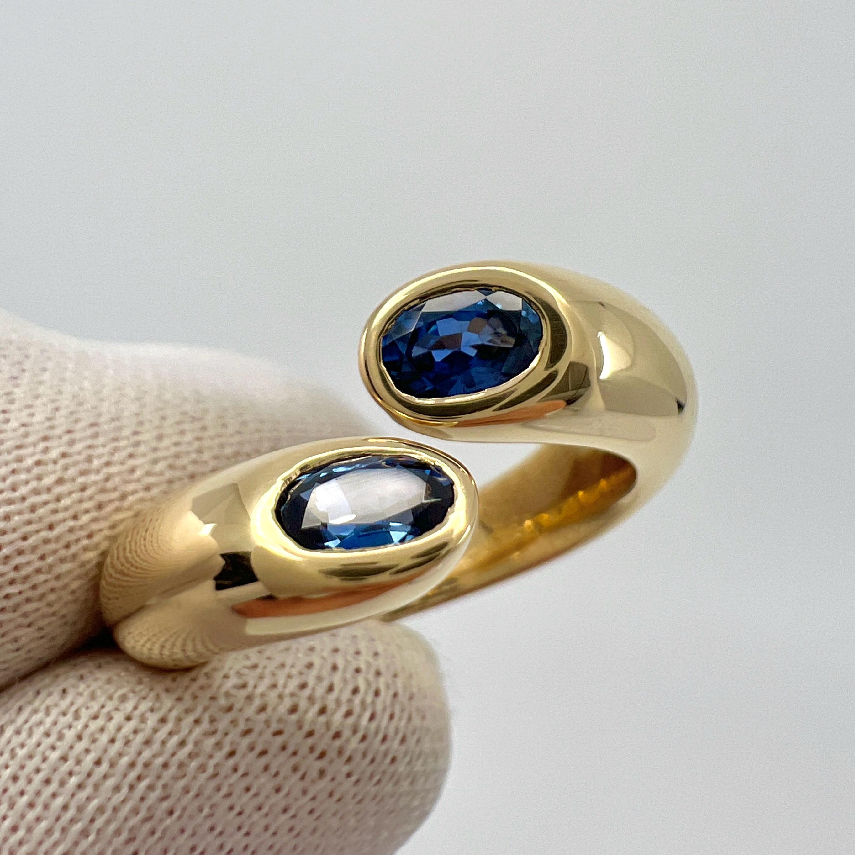 Cartier Vivid Blue Sapphire Oval Cut Ellipse 18k Gold Bypass Split Ring EU49 4