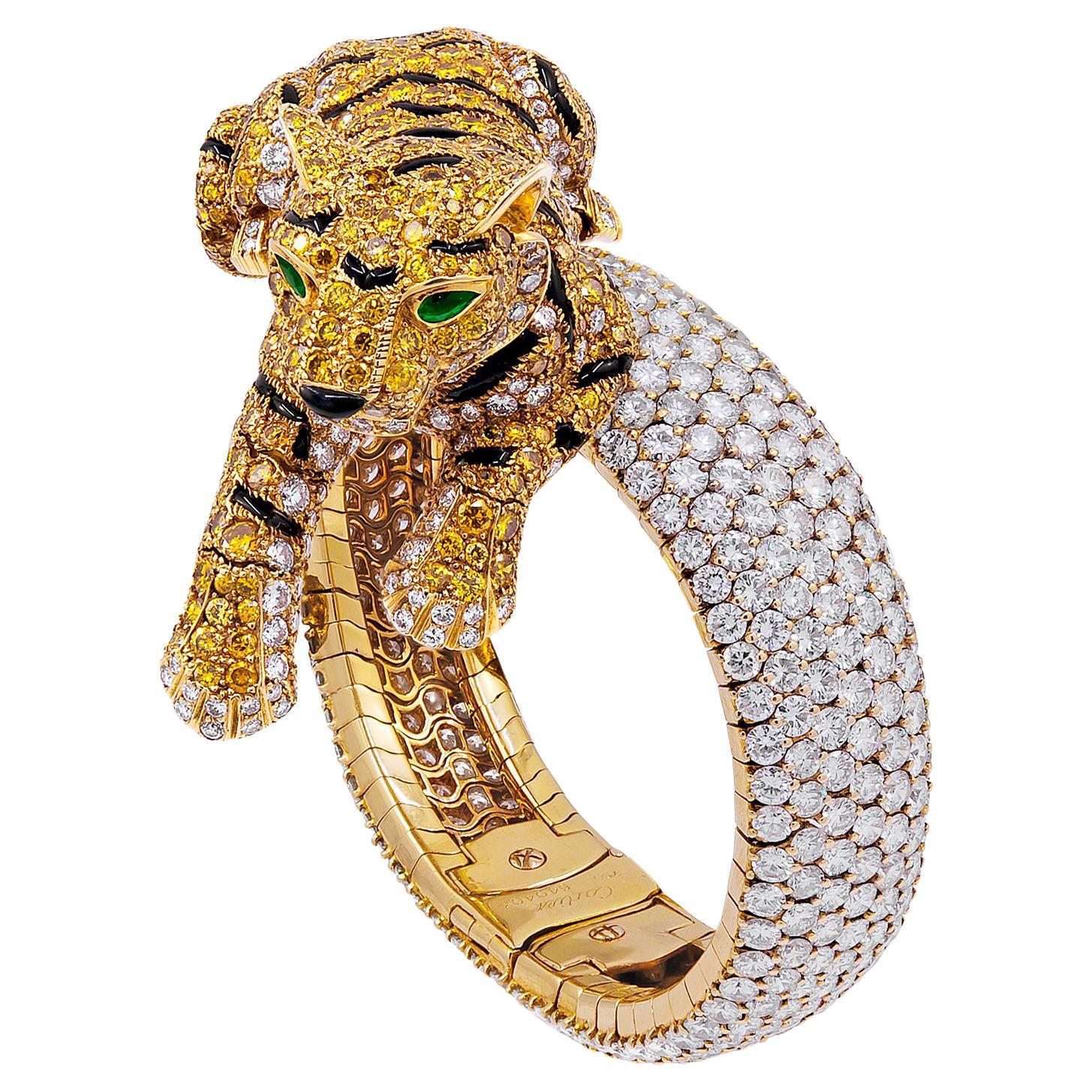Cartier Vivid Yellow, White Diamond Panther Watch For Sale