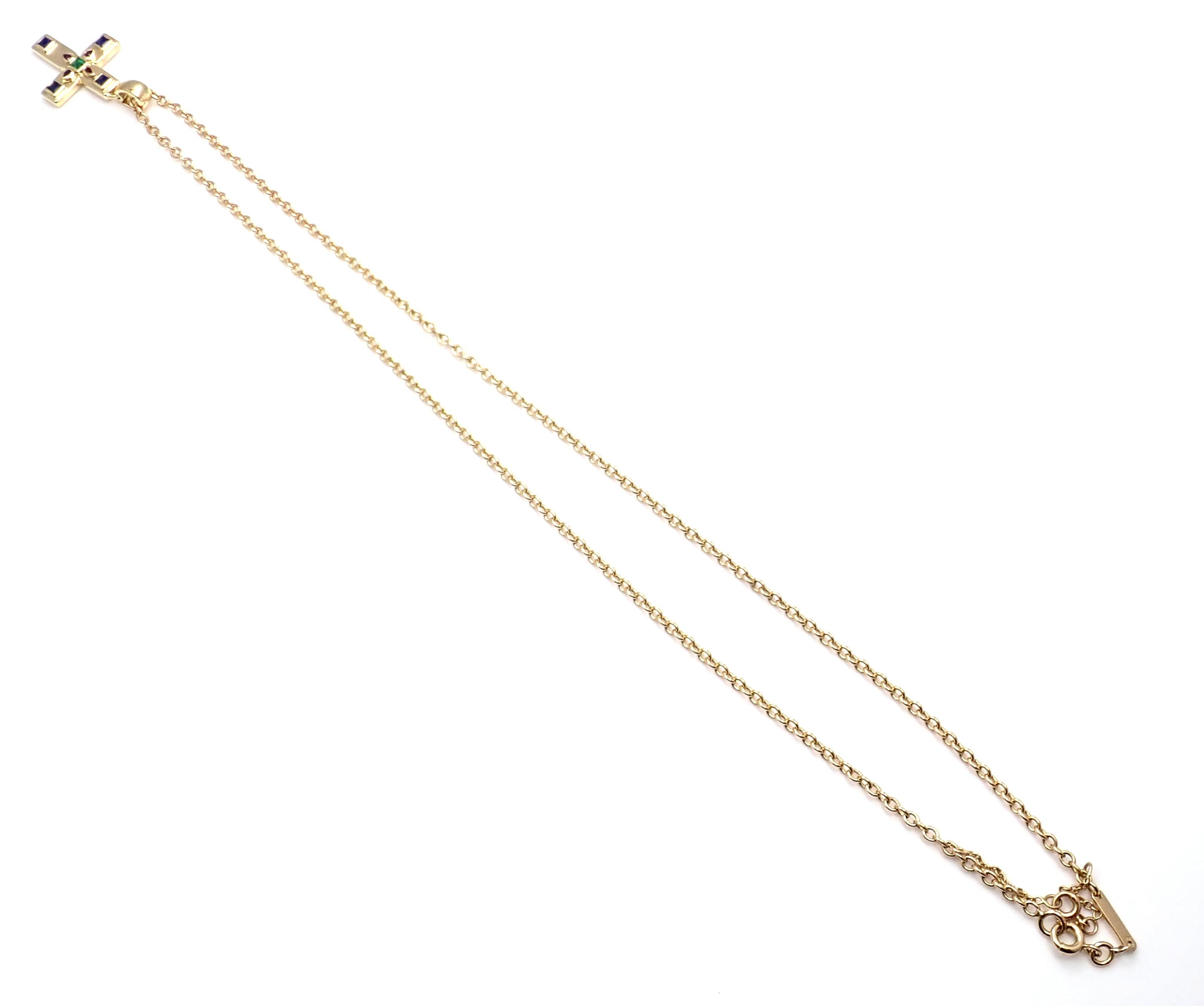 Cartier Vizantija Kreuz Saphir Rubin Smaragd Gelbgold-Anhänger Halskette 6