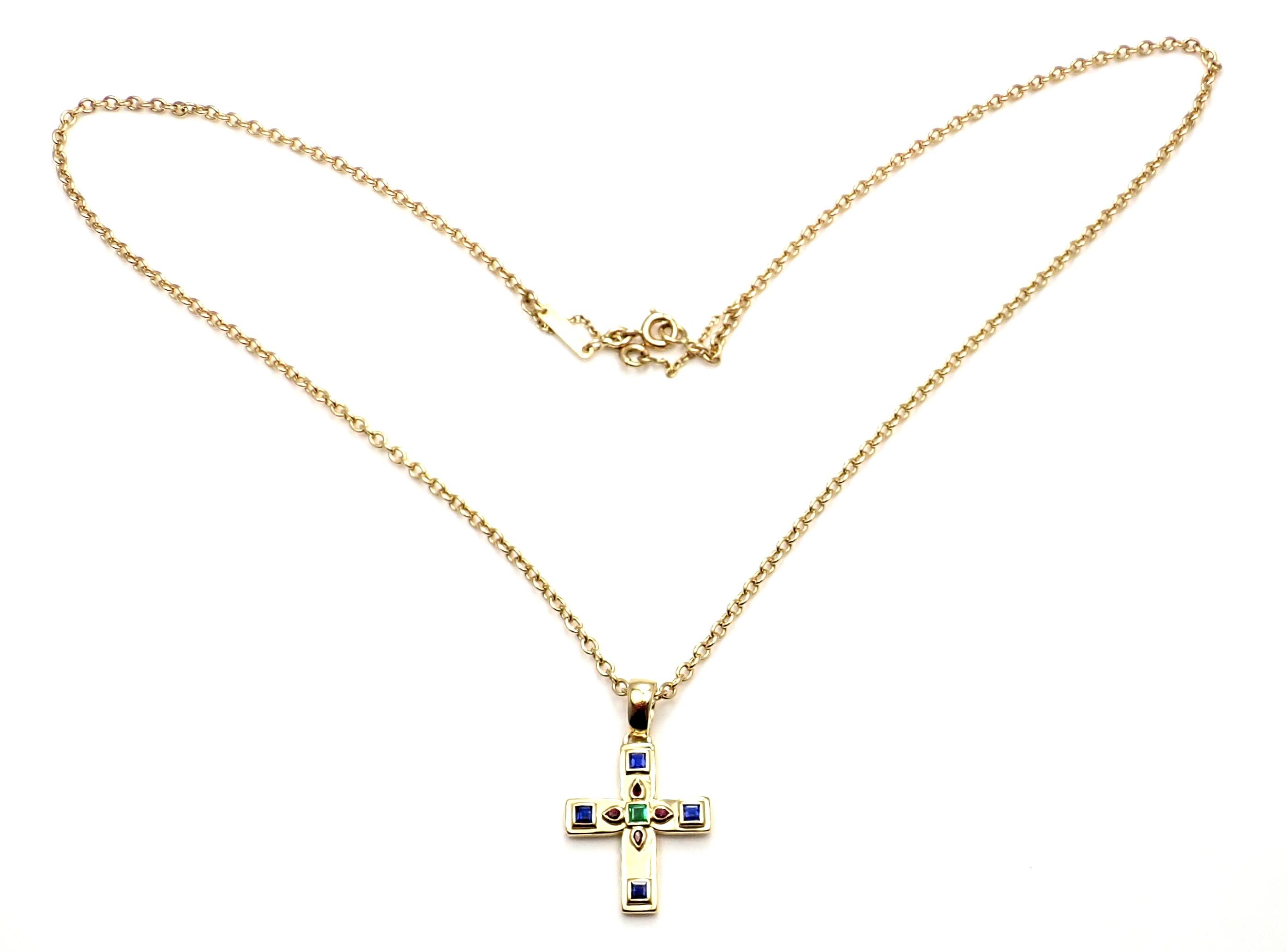 Cartier Vizantija Kreuz Saphir Rubin Smaragd Gelbgold-Anhänger Halskette 3