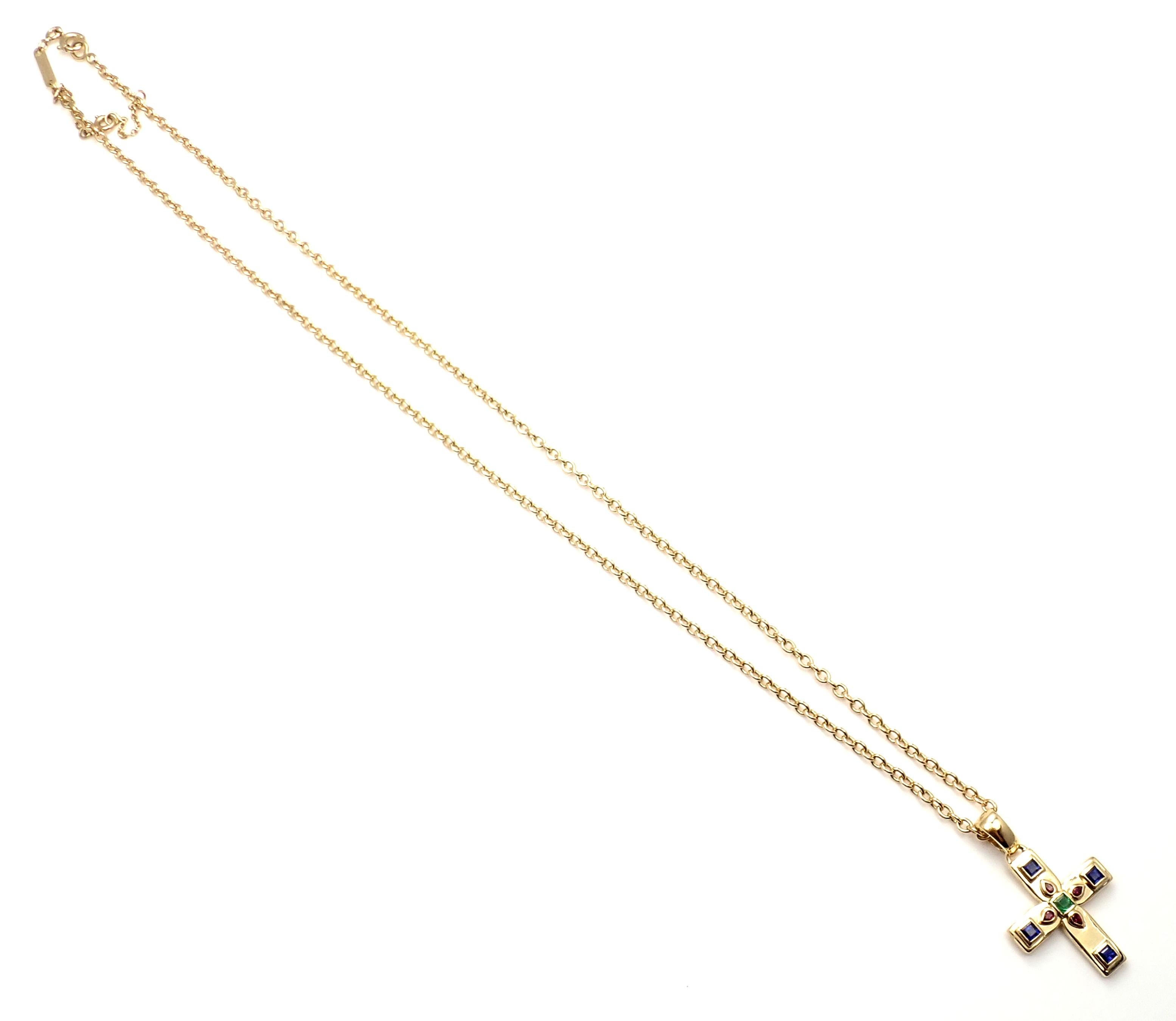 Cartier Vizantija Kreuz Saphir Rubin Smaragd Gelbgold-Anhänger Halskette 5