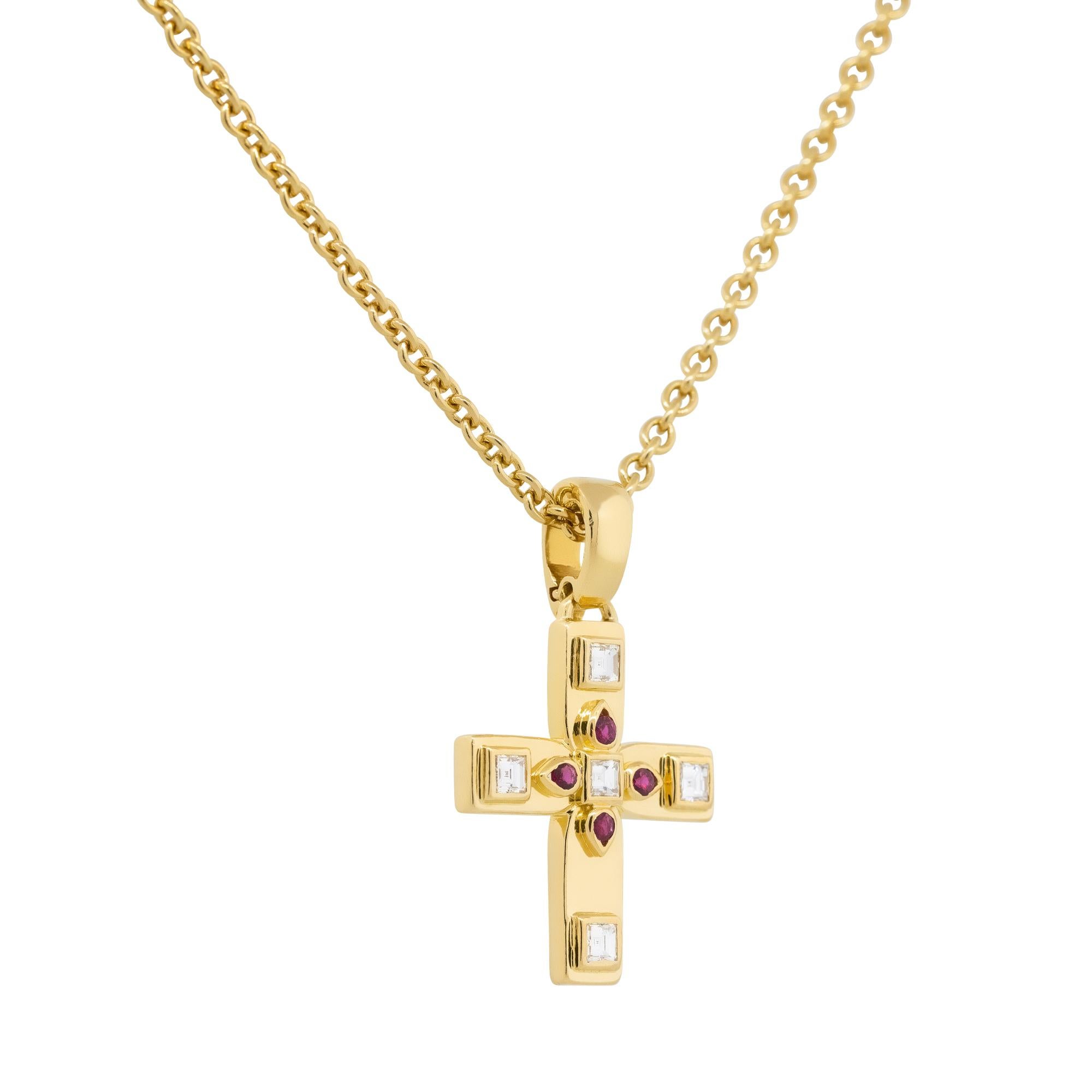 Asscher Cut Cartier Vizantija Diamond & Ruby Pendant Necklace 18 Karat In Stock