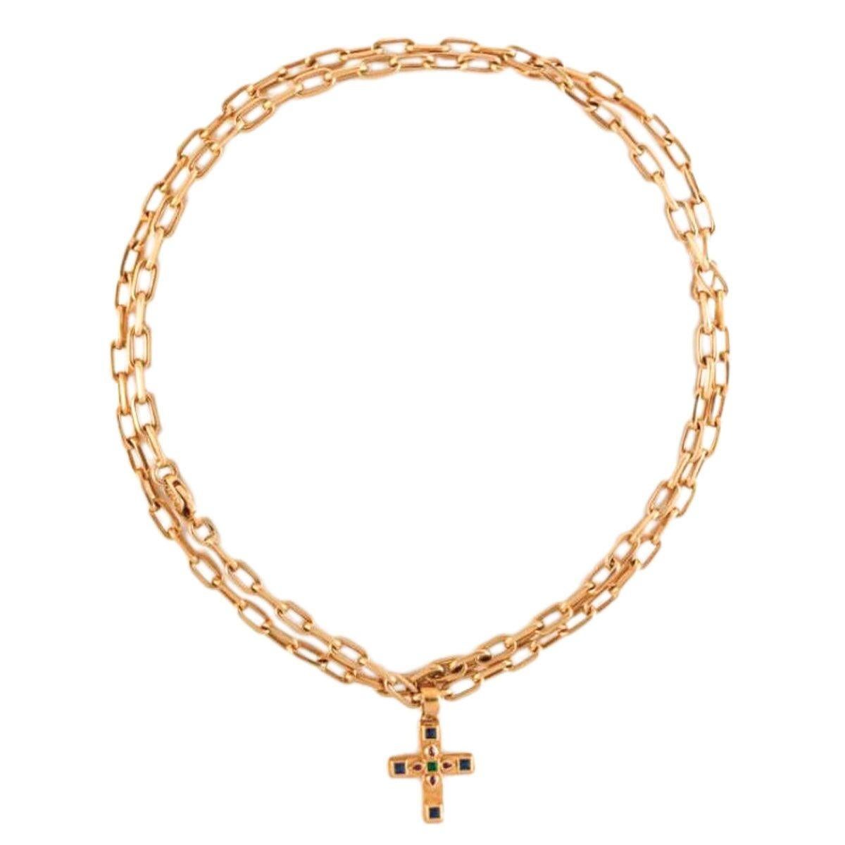 Cartier Vizantija Gemstone Set Pendant and Cartier 18 Karat Yellow Gold Chain 3