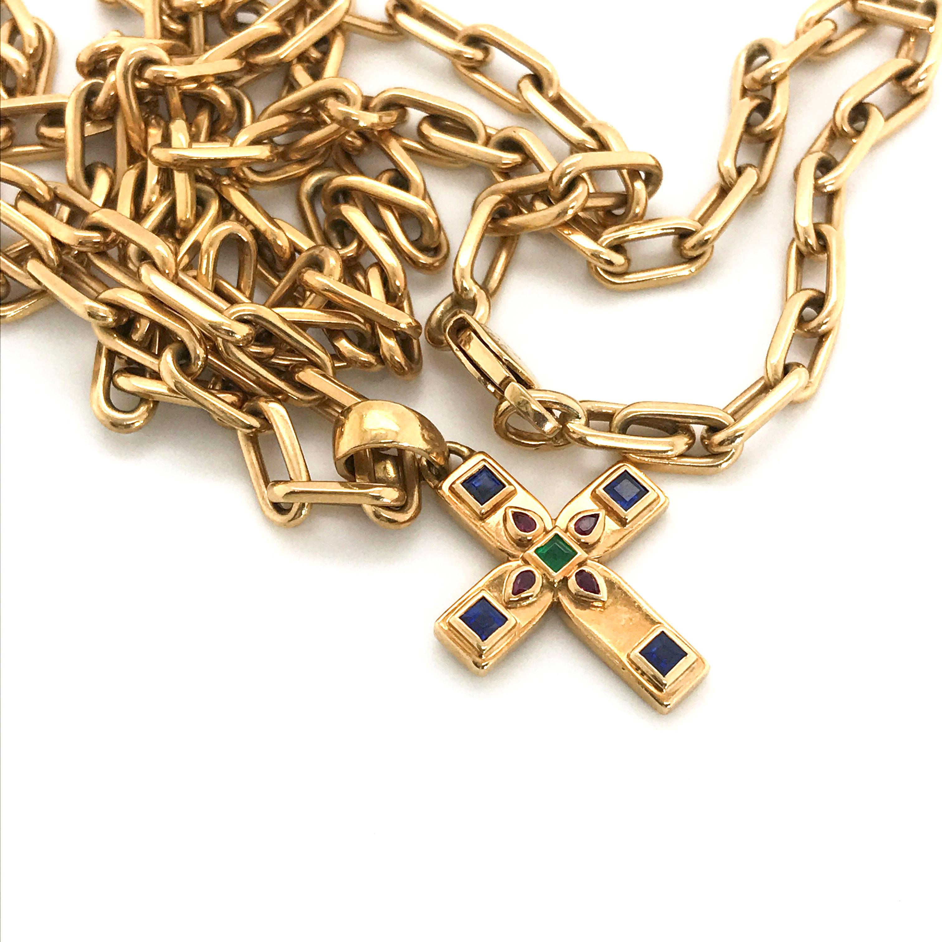 Cartier Vizantija Gemstone Set Pendant and Cartier 18 Karat Yellow Gold Chain 4