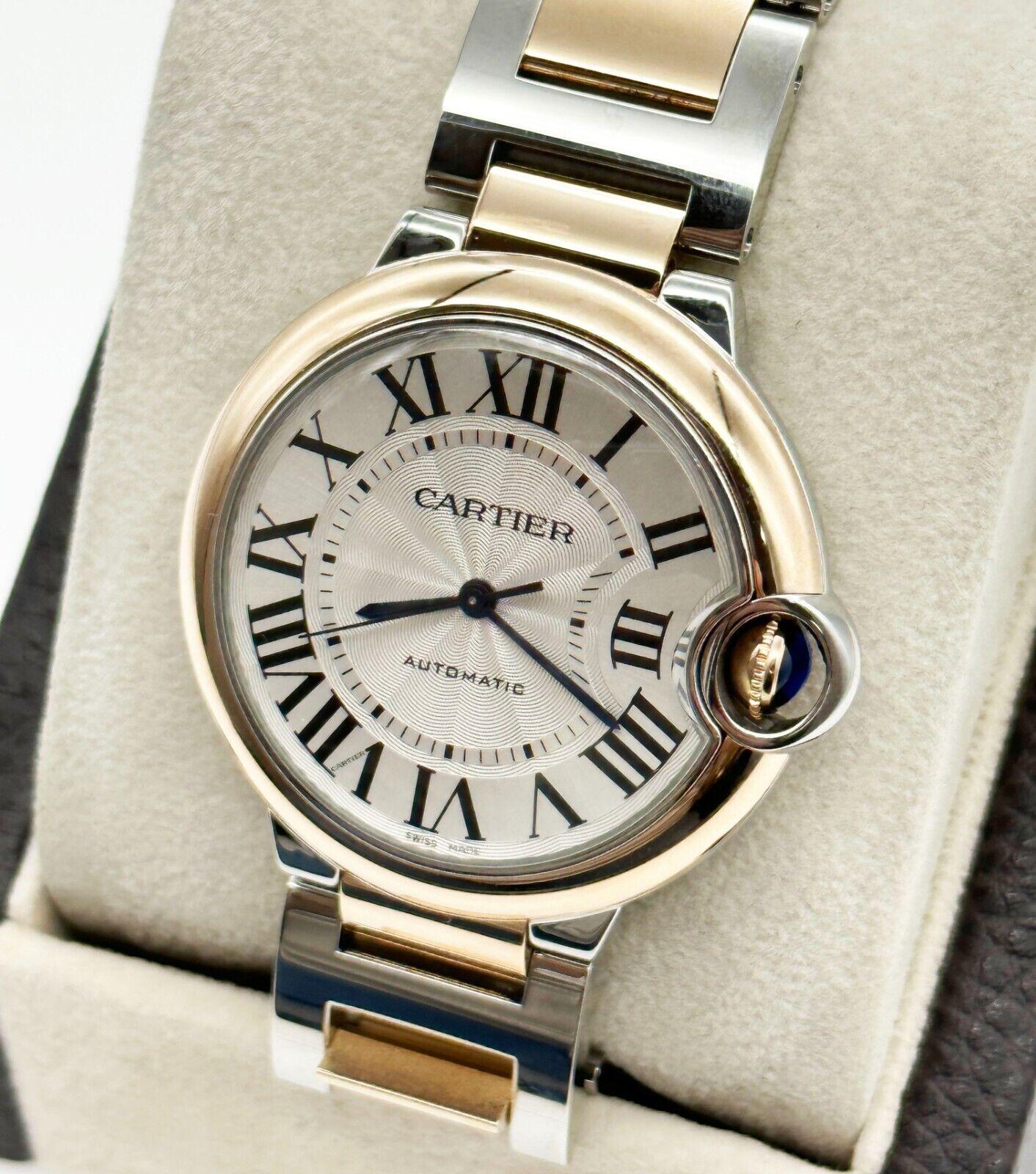 Cartier W2BB0003 3754 Ballon Bleu 18K Rose Gold Stainless Steel 36mm Box Paper In Excellent Condition For Sale In San Diego, CA