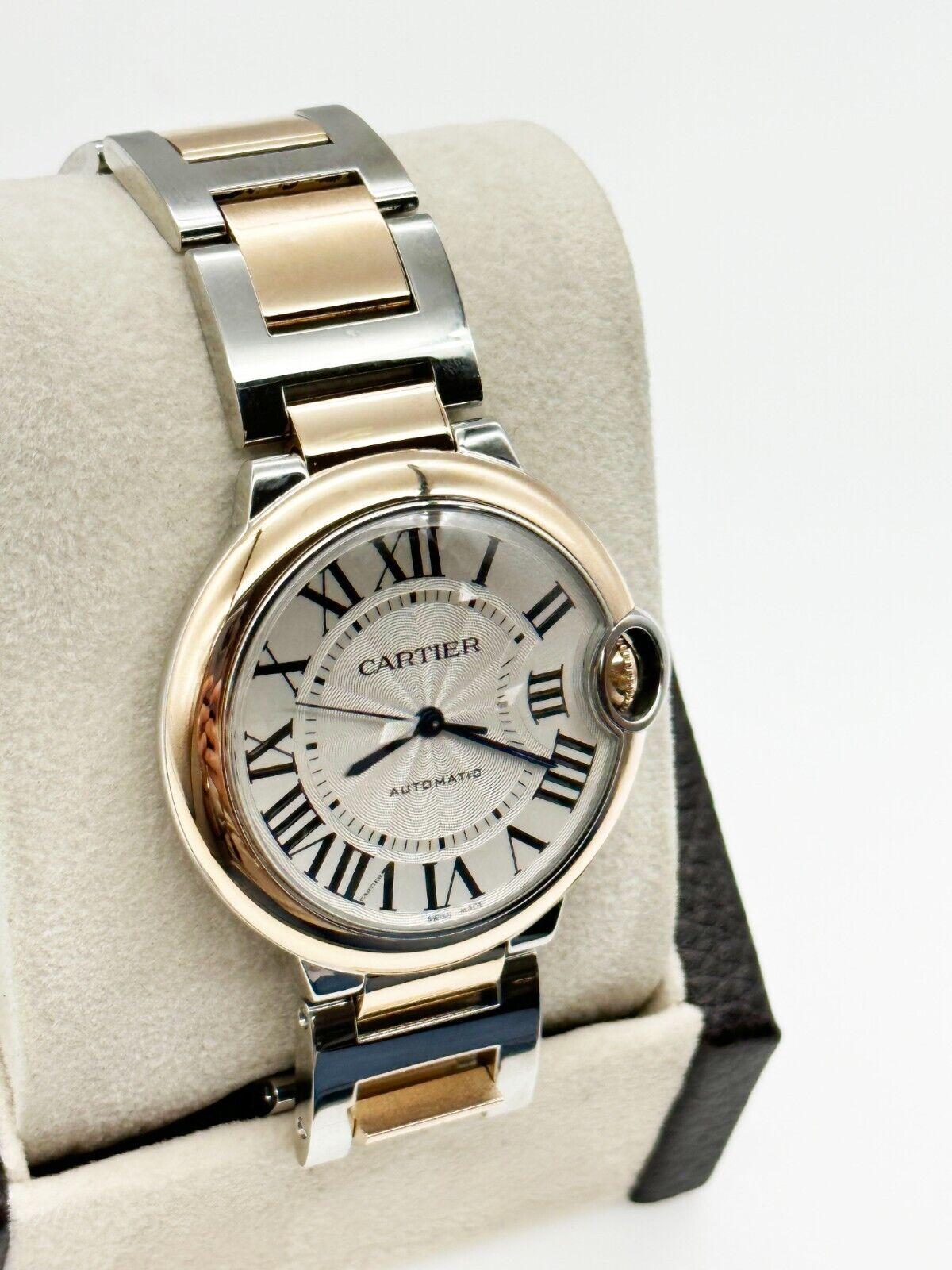 Cartier W2BB0003 3754 Ballon Bleu 18K Rose Gold Stainless Steel 36mm Box Paper For Sale 1