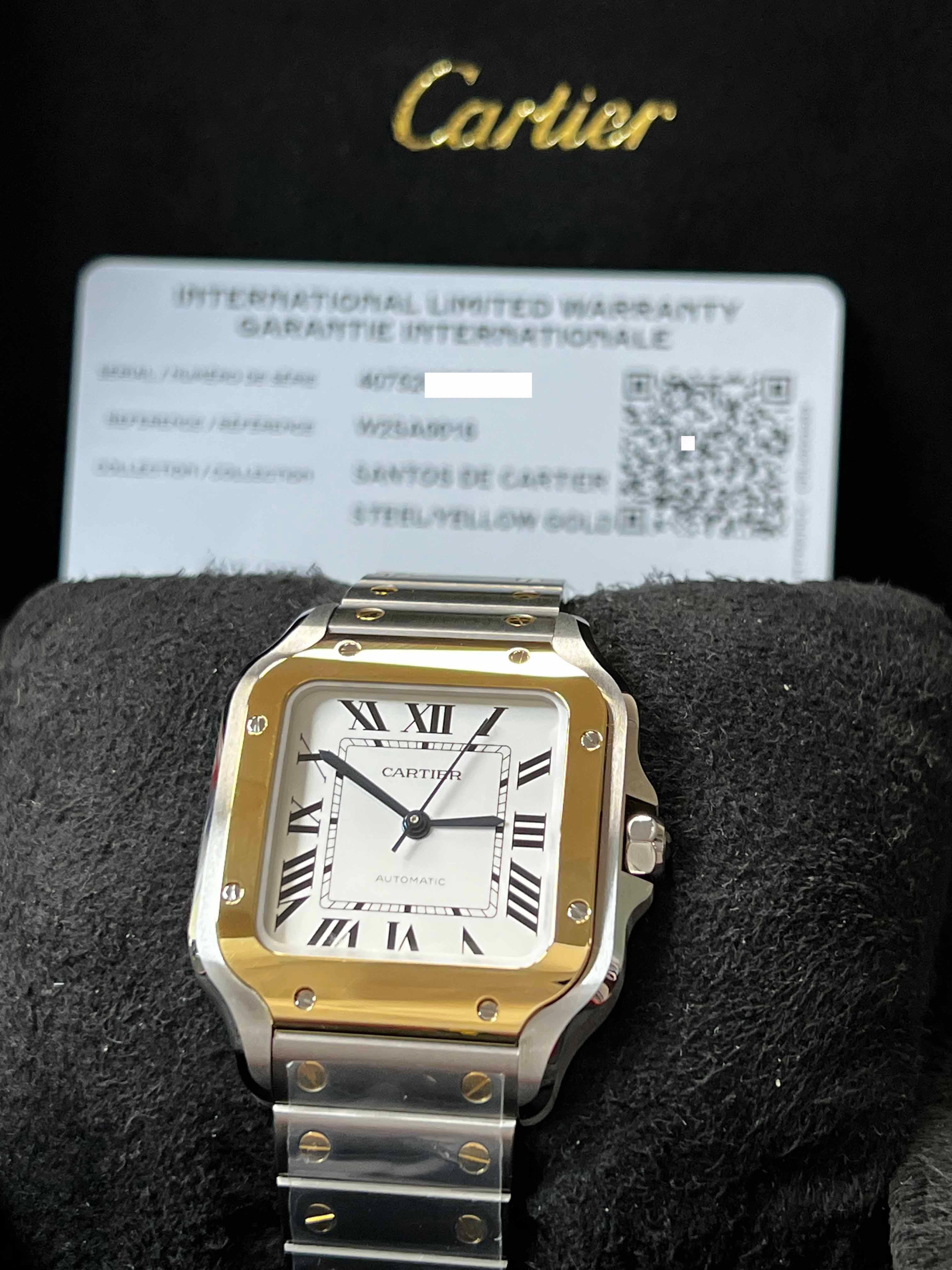 Cartier W2SA0016 4075 35,1 mm Santos de oro amarillo de 18 quilates y papel caja de acero inoxidable en Excelente Estado en San Diego, CA