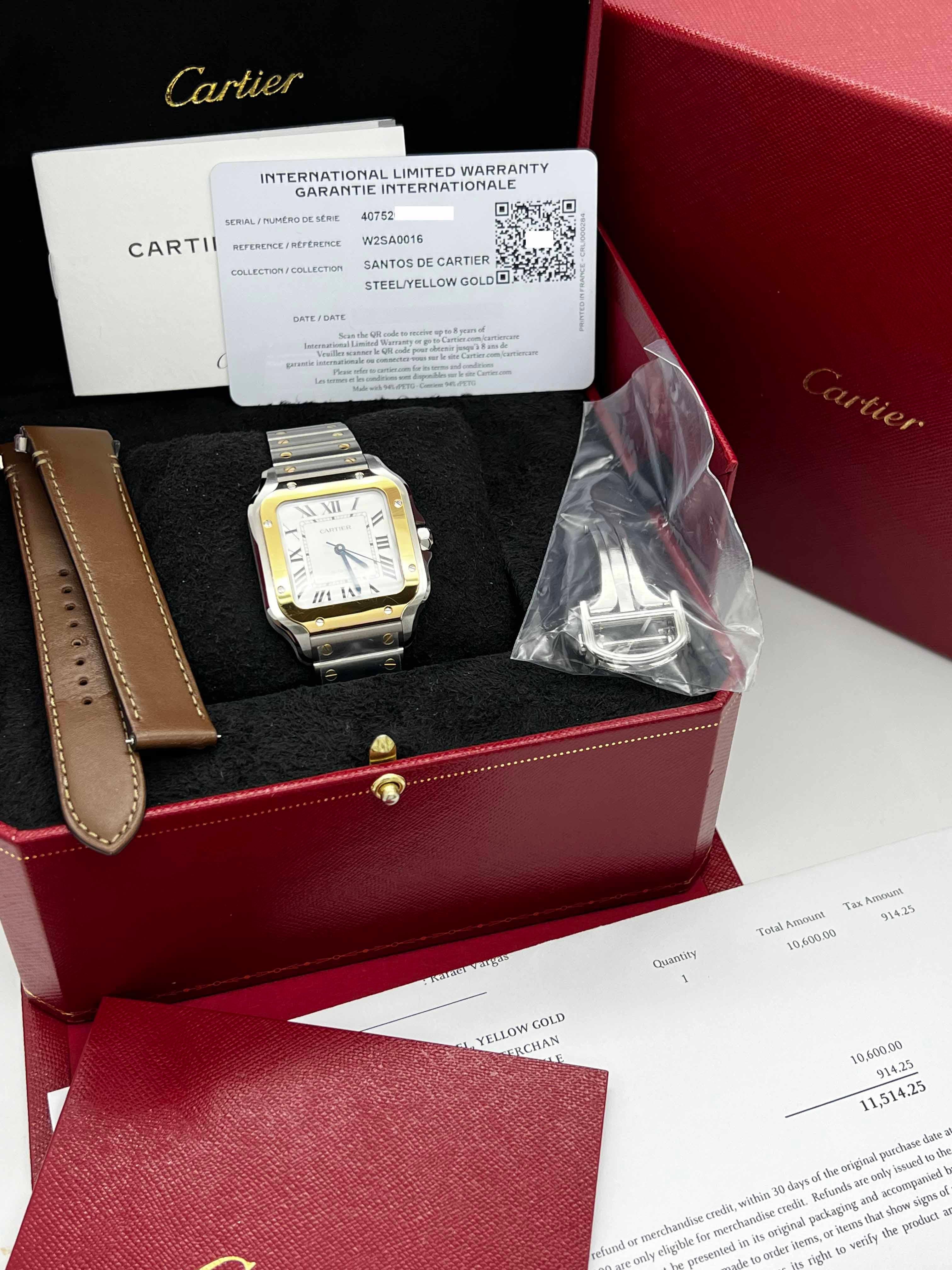 De las mujeres Cartier W2SA0016 4075 35,1 mm Santos de oro amarillo de 18 quilates y papel caja de acero inoxidable
