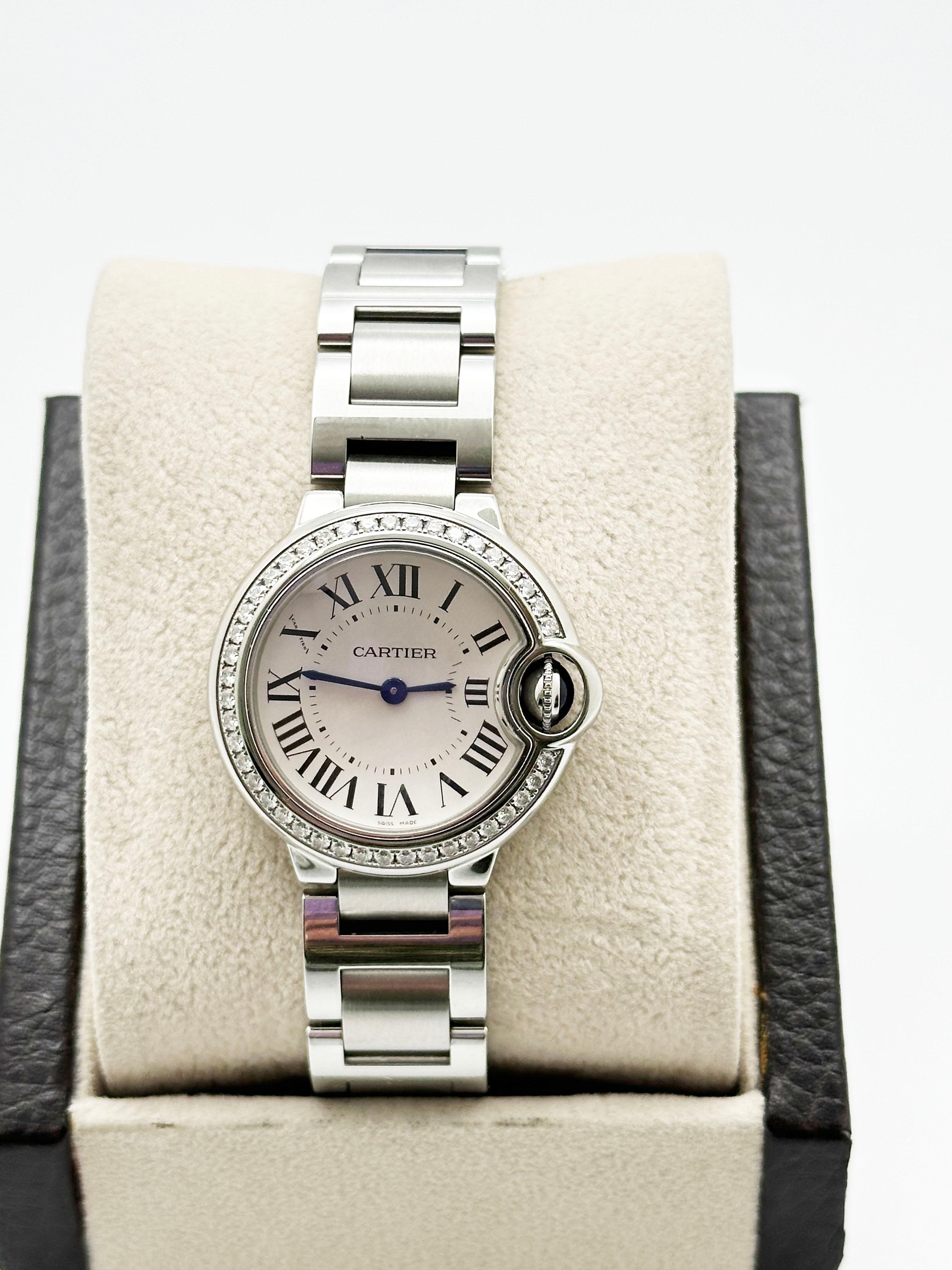 Cartier W4BB0015 3009 Damen 28mm Ballon Bleu Diamant Lünette Edelstahl Schachtel Papier 2