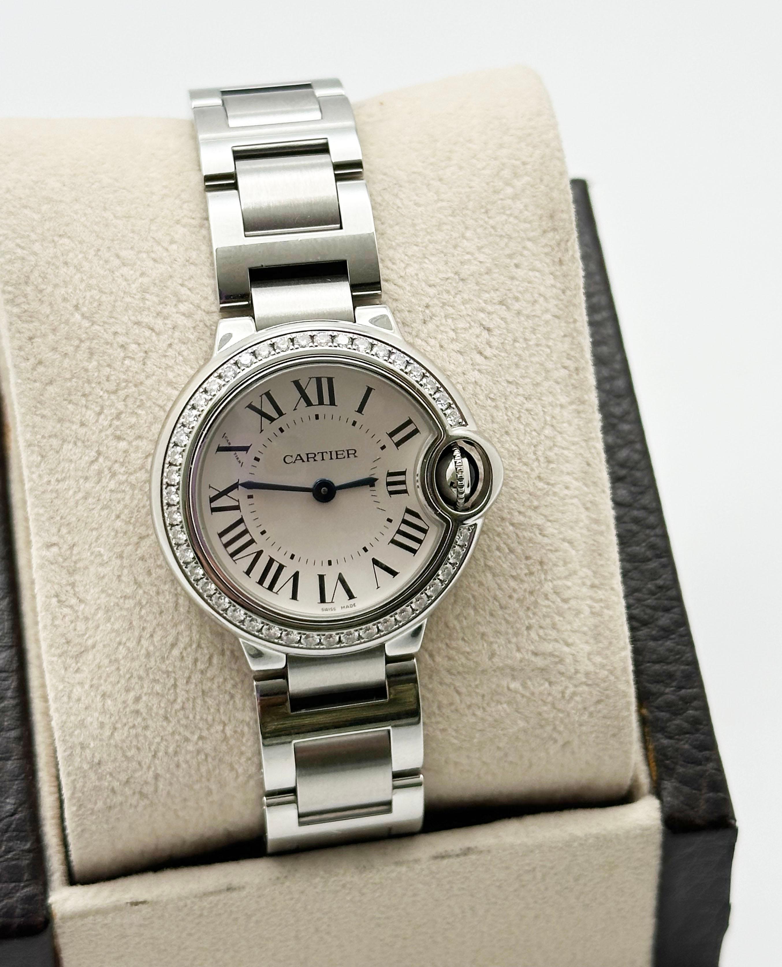 Cartier W4BB0015 3009 Damen 28mm Ballon Bleu Diamant Lünette Edelstahl Schachtel Papier 3