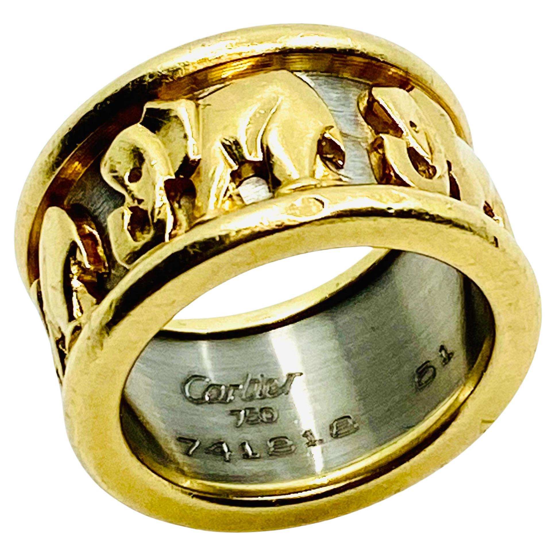 Cartier Walking Elephant Gold Band Ring For Sale 2