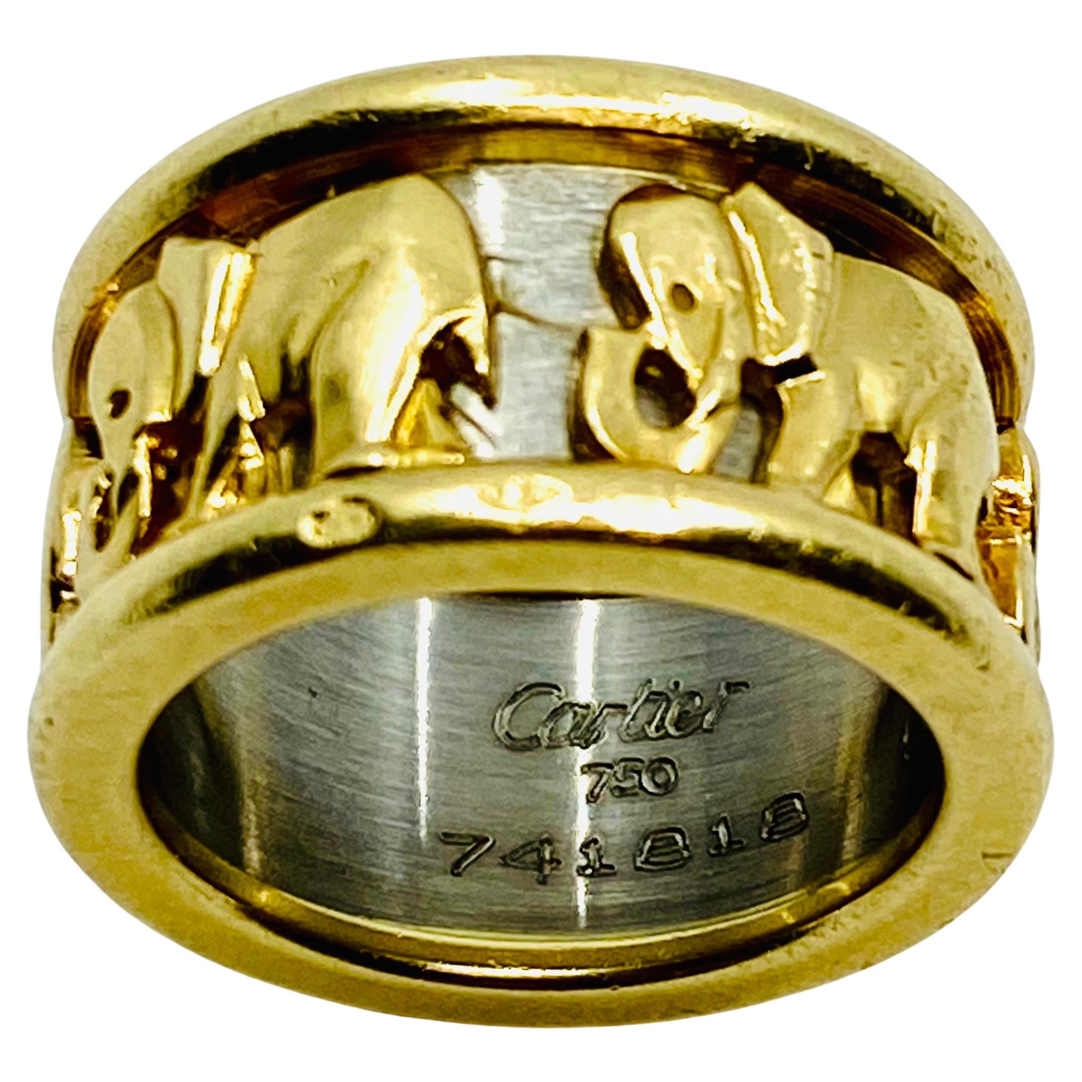 Cartier Walking Elephant Gold Band Ring For Sale 3