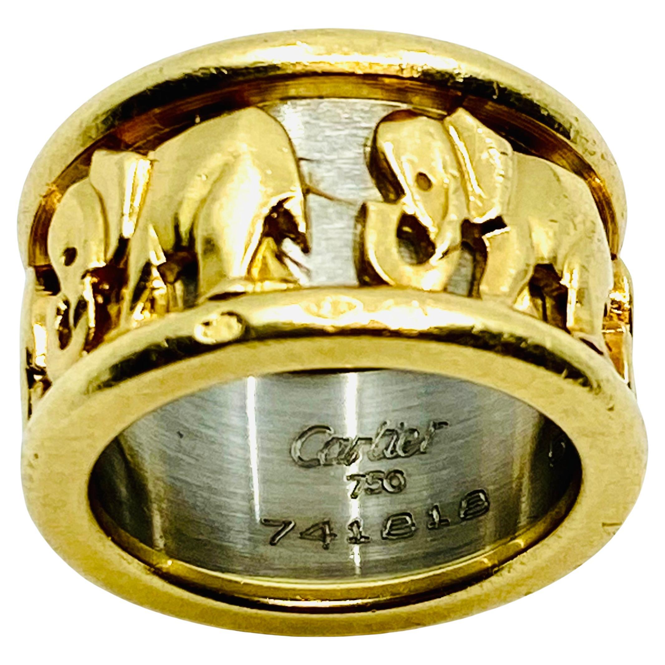 Cartier Walking Elephant Gold Band Ring For Sale