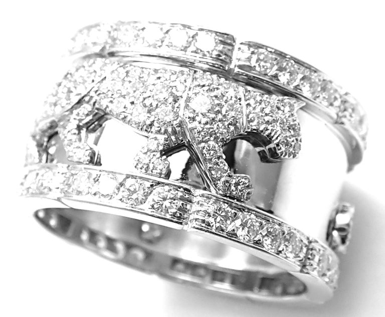 Cartier Walking Panther Panthere Diamond White Gold Band Ring at 1stDibs