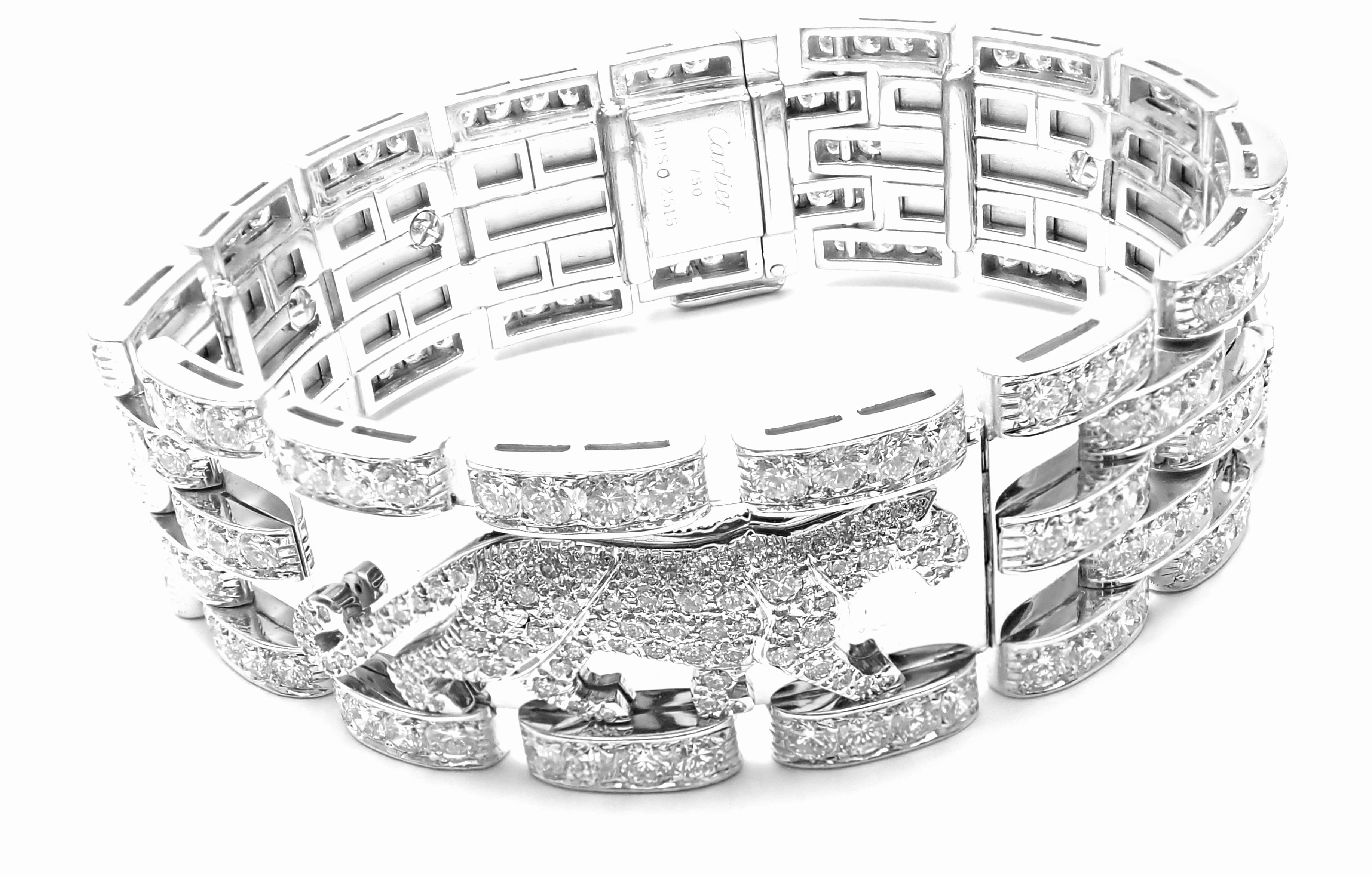 Women's or Men's Cartier Walking Panther Panthere Diamond White Gold Bracelet