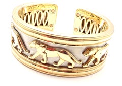 Cartier Walking Panther Yellow and White Gold Cuff Bangle Bracelet