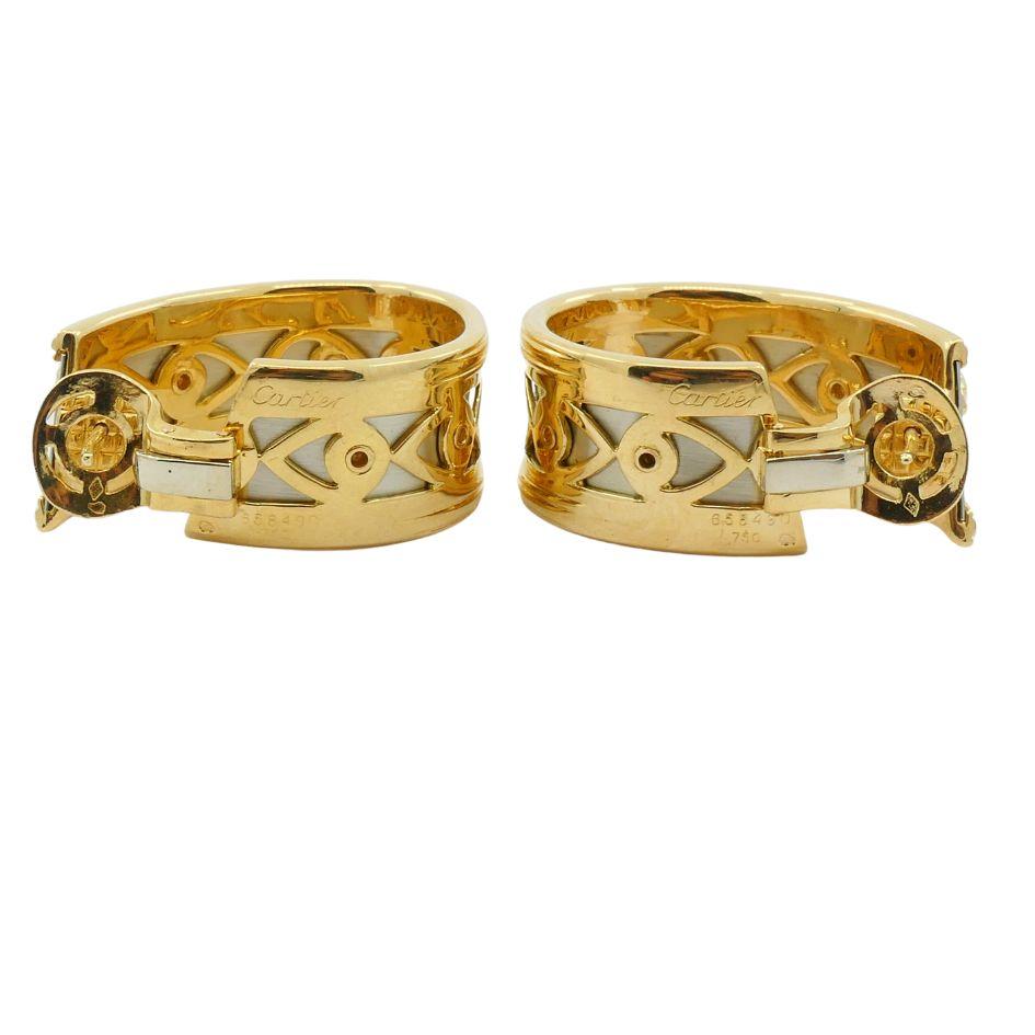 Orecchini a cerchio Cartier Walking Panthere in oro bianco e giallo 18 ct. in vendita 6