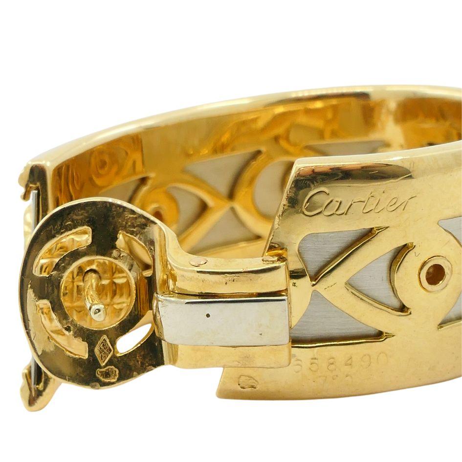 Orecchini a cerchio Cartier Walking Panthere in oro bianco e giallo 18 ct. in vendita 7