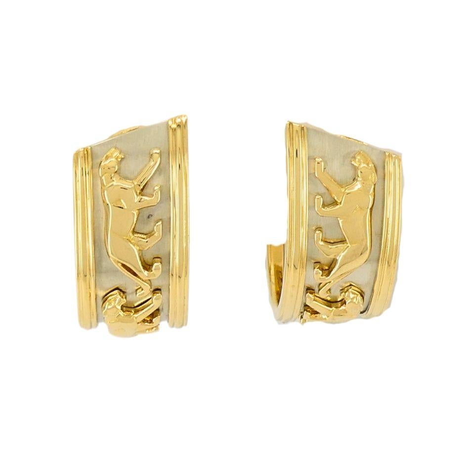 Donna Orecchini a cerchio Cartier Walking Panthere in oro bianco e giallo 18 ct. in vendita