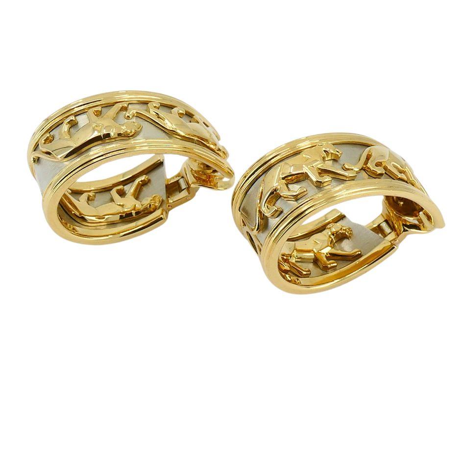 Orecchini a cerchio Cartier Walking Panthere in oro bianco e giallo 18 ct. in vendita 1