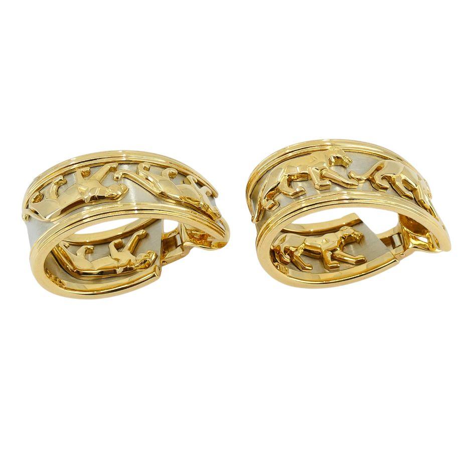 Orecchini a cerchio Cartier Walking Panthere in oro bianco e giallo 18 ct. in vendita 2