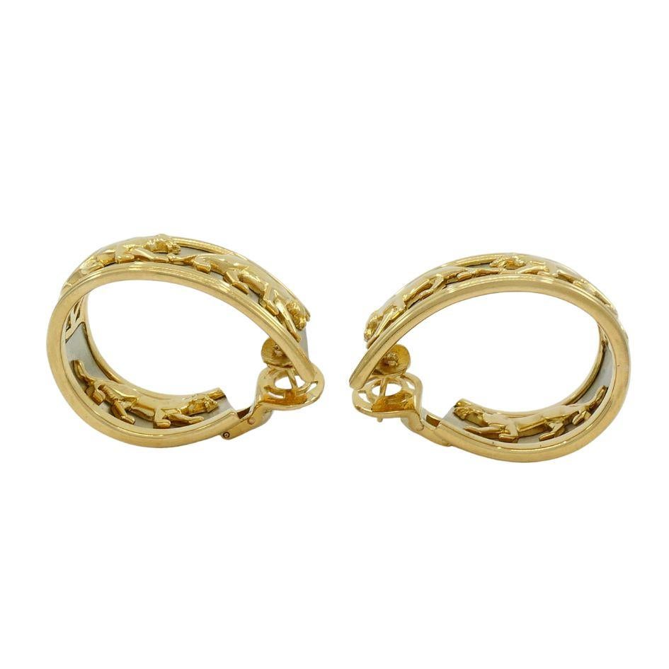 Orecchini a cerchio Cartier Walking Panthere in oro bianco e giallo 18 ct. in vendita 4