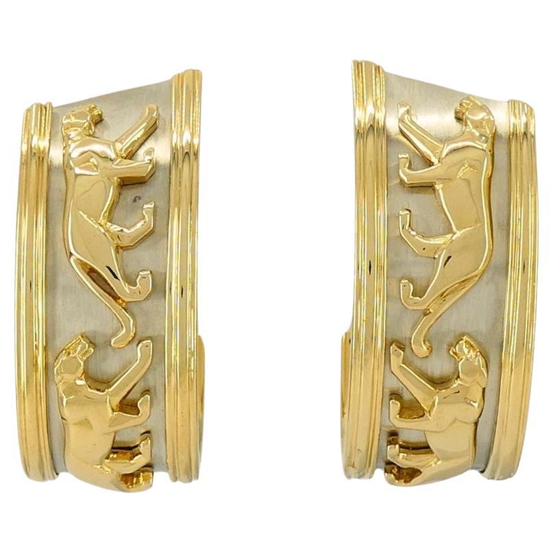 Cartier Walking Panthere 18k White & Yellow Gold Hoop Earrings