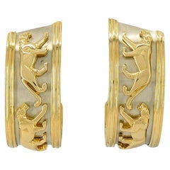 Cartier Walking Panthere 18k White & Yellow Gold Hoop Earrings