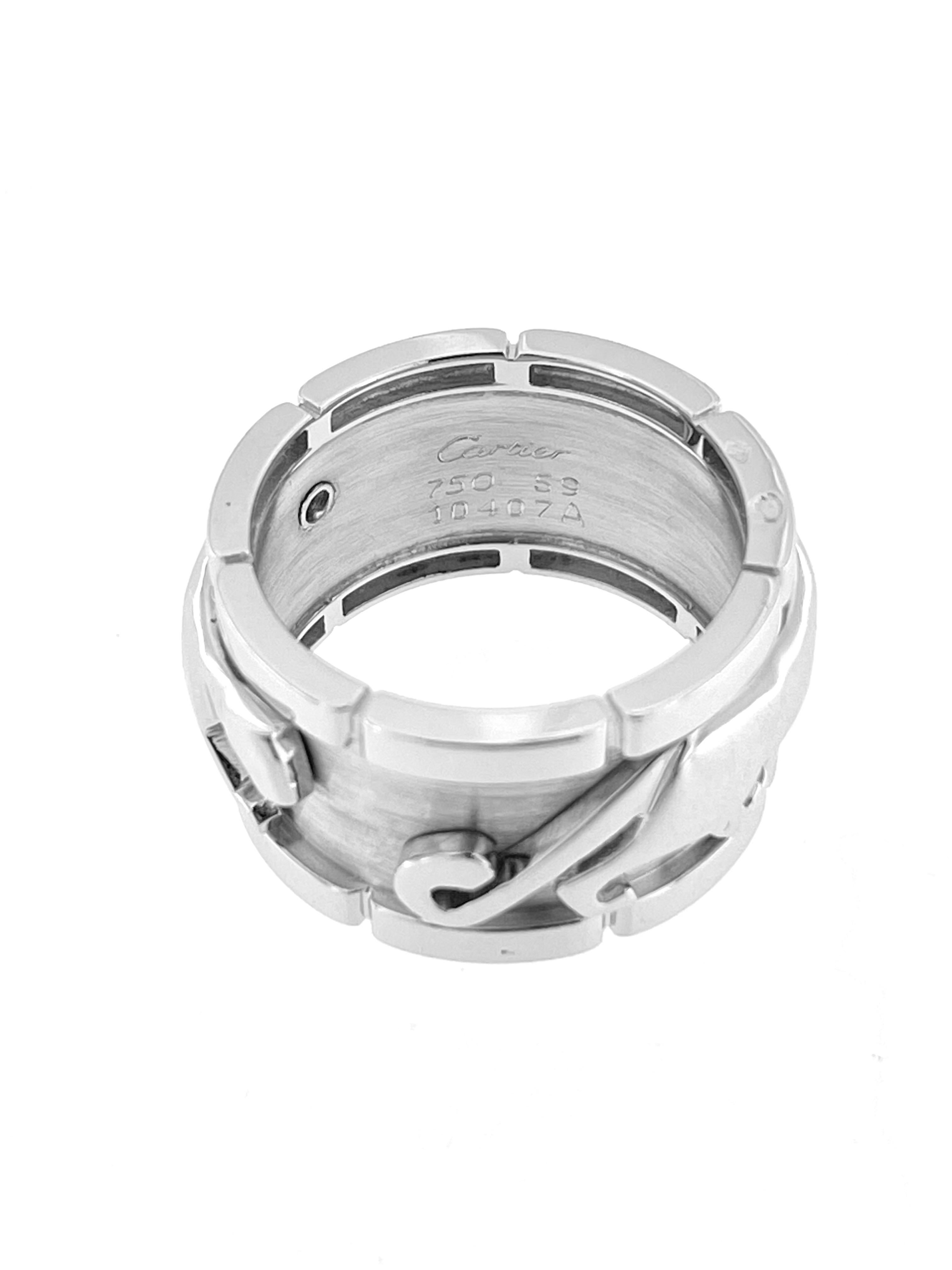 Modern Cartier Walking Panthere Mahango Band Ring White Gold For Sale