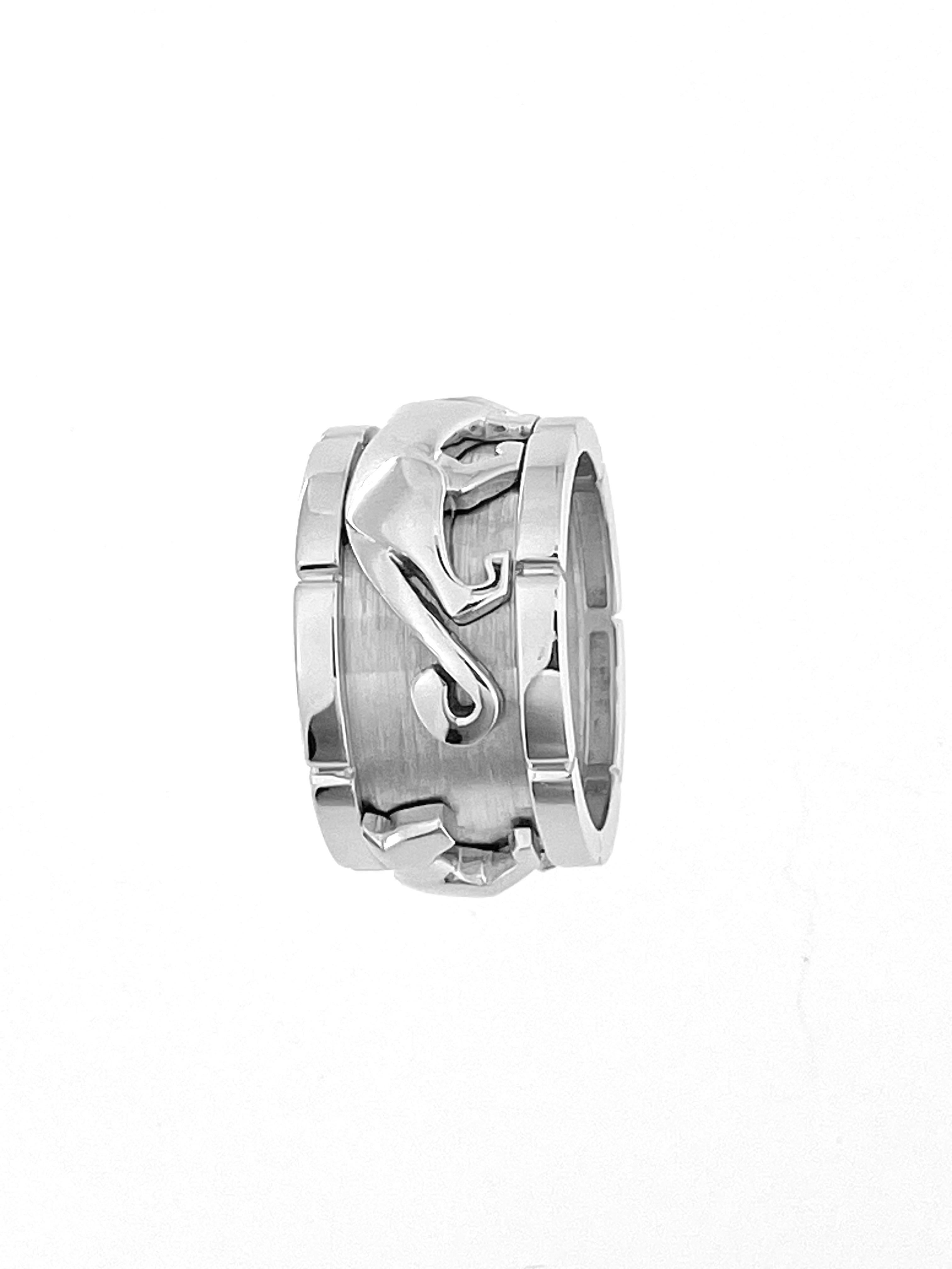 Cartier Walking Panthere Mahango Band Ring White Gold In Good Condition For Sale In Esch-Sur-Alzette, LU