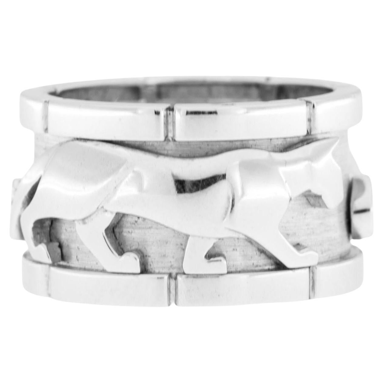Cartier Walking Panthere Mahango Band Ring White Gold For Sale 2